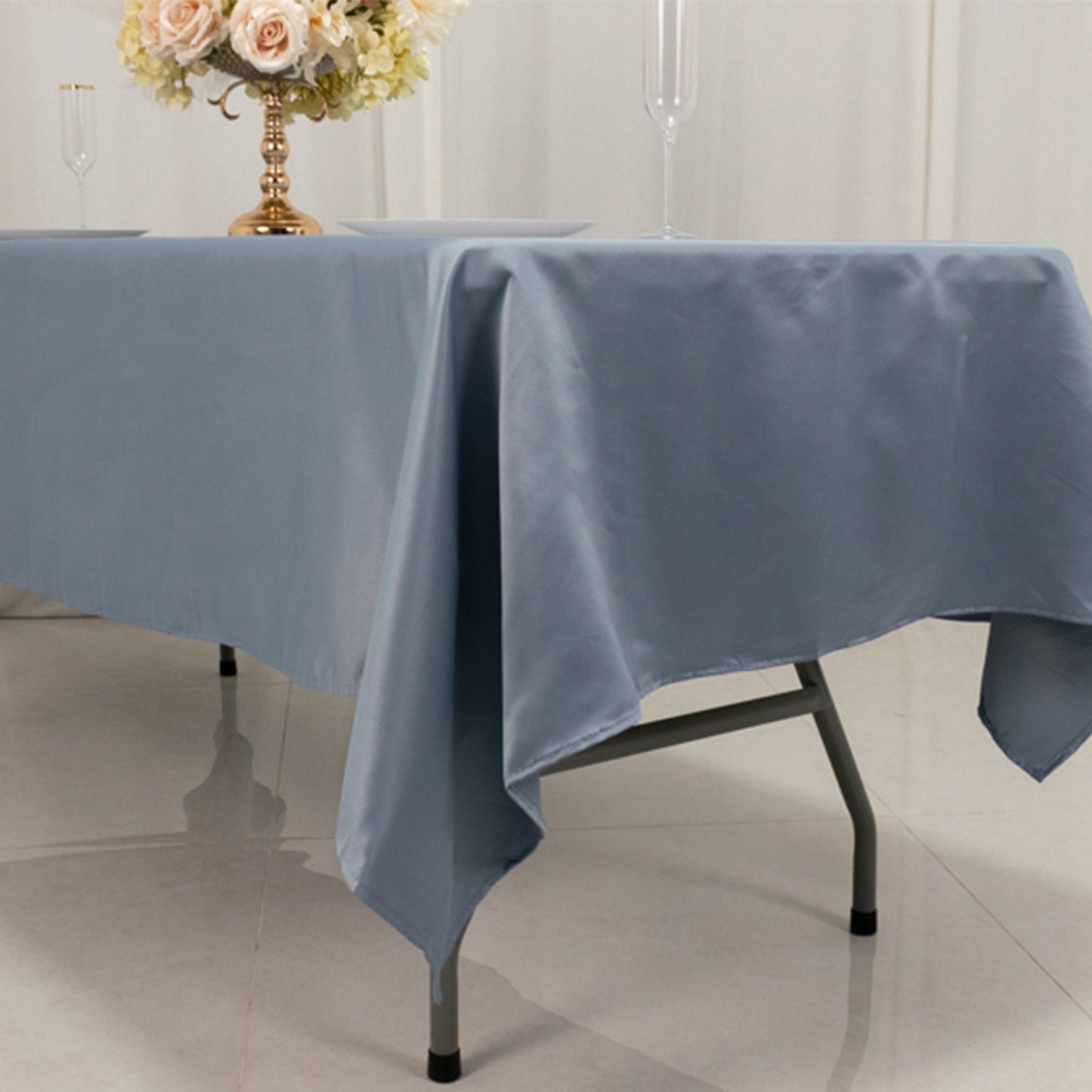Lamour Satin 60"x102" Rectangle Tablecloth Dusty Blue - Durable & Silky Soft Feel Table Cover