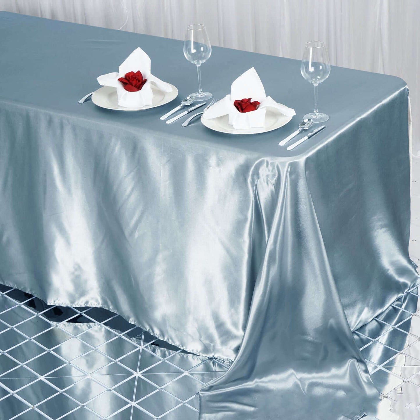 Satin Rectangular 90"x132" Tablecloth Dusty Blue - Seamless Table Cover