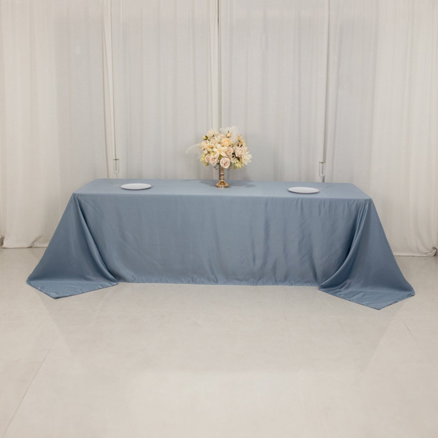 Lamour Satin 90"x156" Rectangle Tablecloth Dusty Blue - Luxurious, Soft Seamless Table Cover