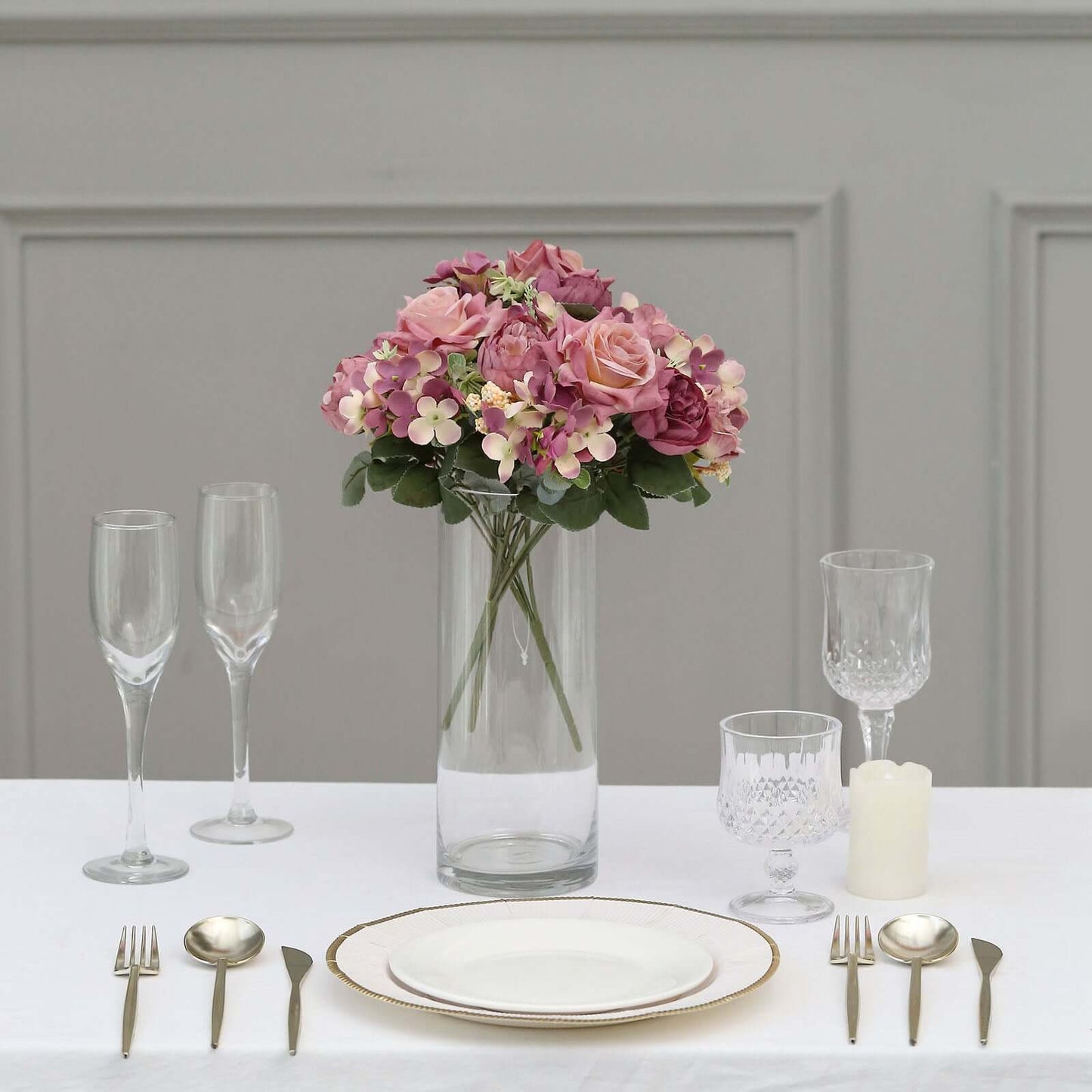 2 Pack Artificial Rose & Peony Floral Arrangements â€“ 12" Dusty Rose Silk Bouquets for Weddings & Home DÃ©cor