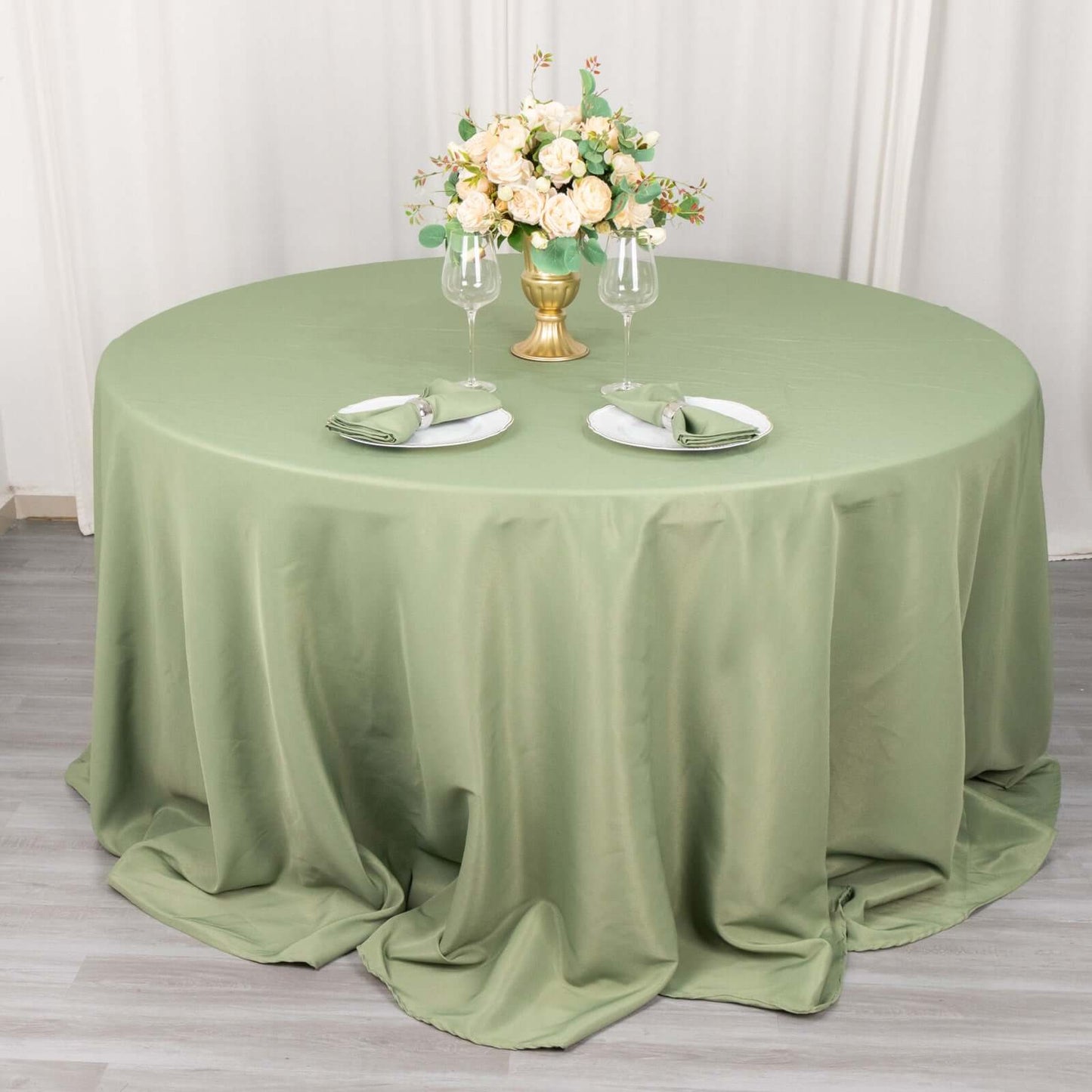 Premium Polyester 132" Round Tablecloth Dusty Sage Green - Seamless 220GSM Wrinkle-Resistant Table Cover