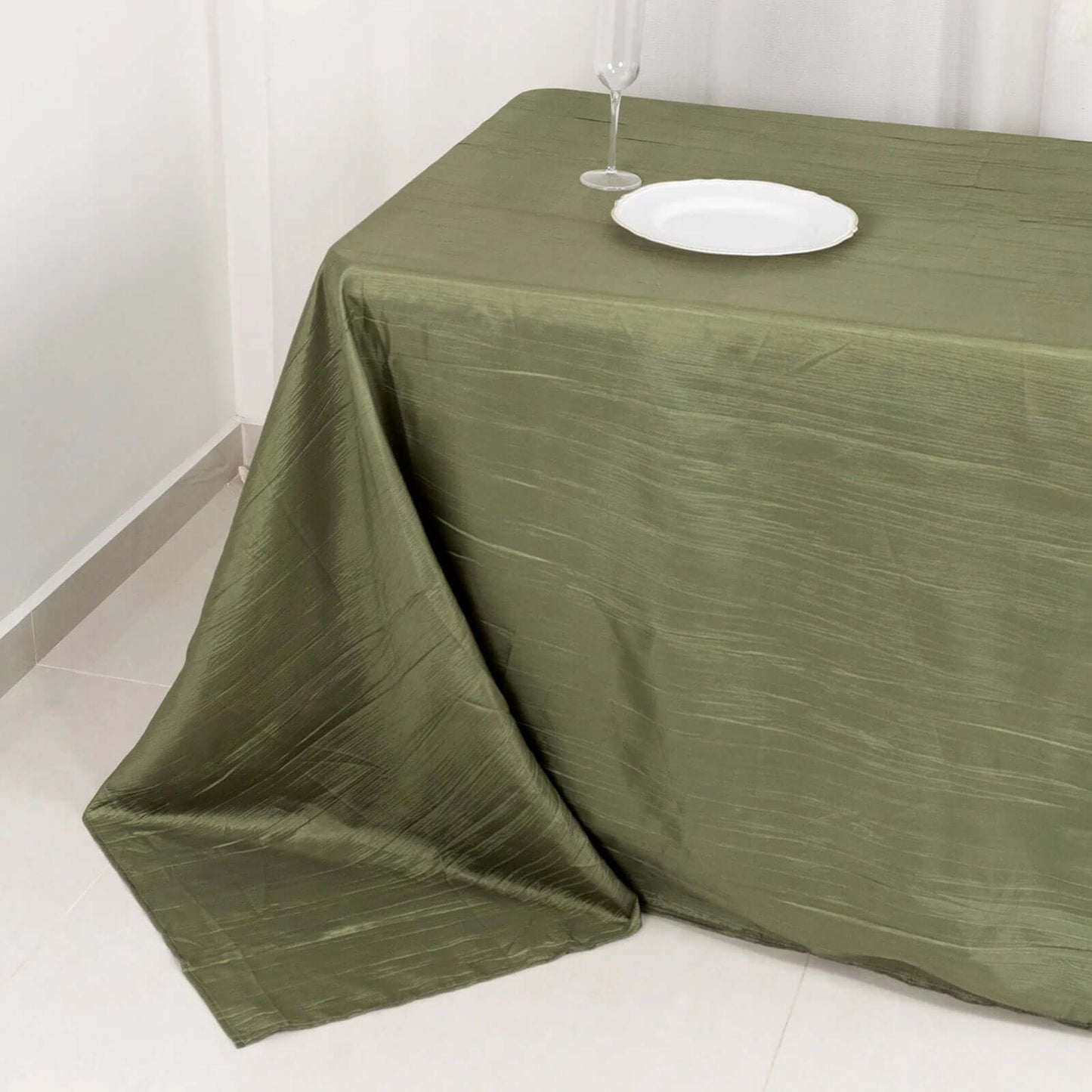 Taffeta 90"x132" Rectangle Tablecloth Dusty Sage Green - Seamless Accordion Crinkle Table Cover