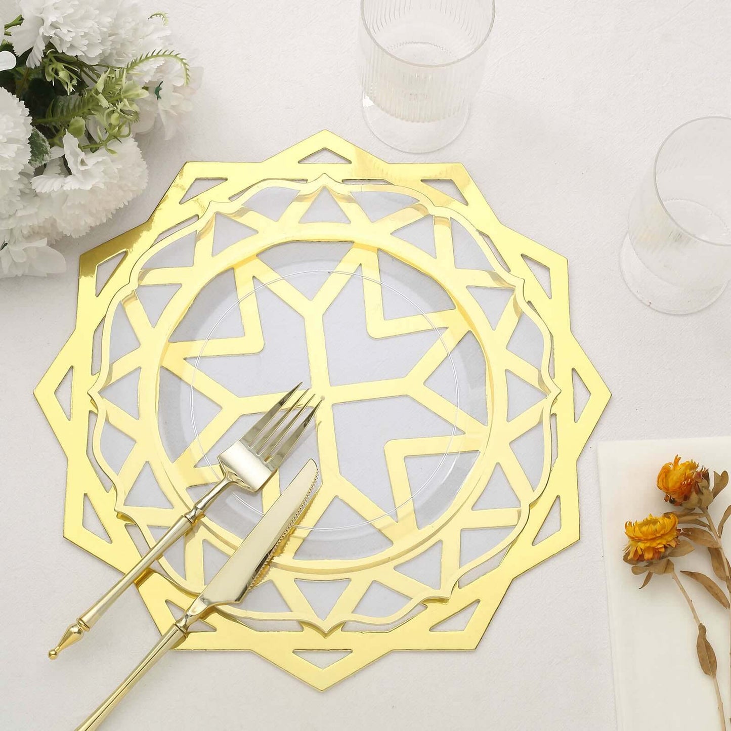 6-Pack Disposable Table Placemats in Metallic Gold Laser Cut Geometric Star Design - 700GSM Cardboard Placemats for Glamorous Table Settings 13"