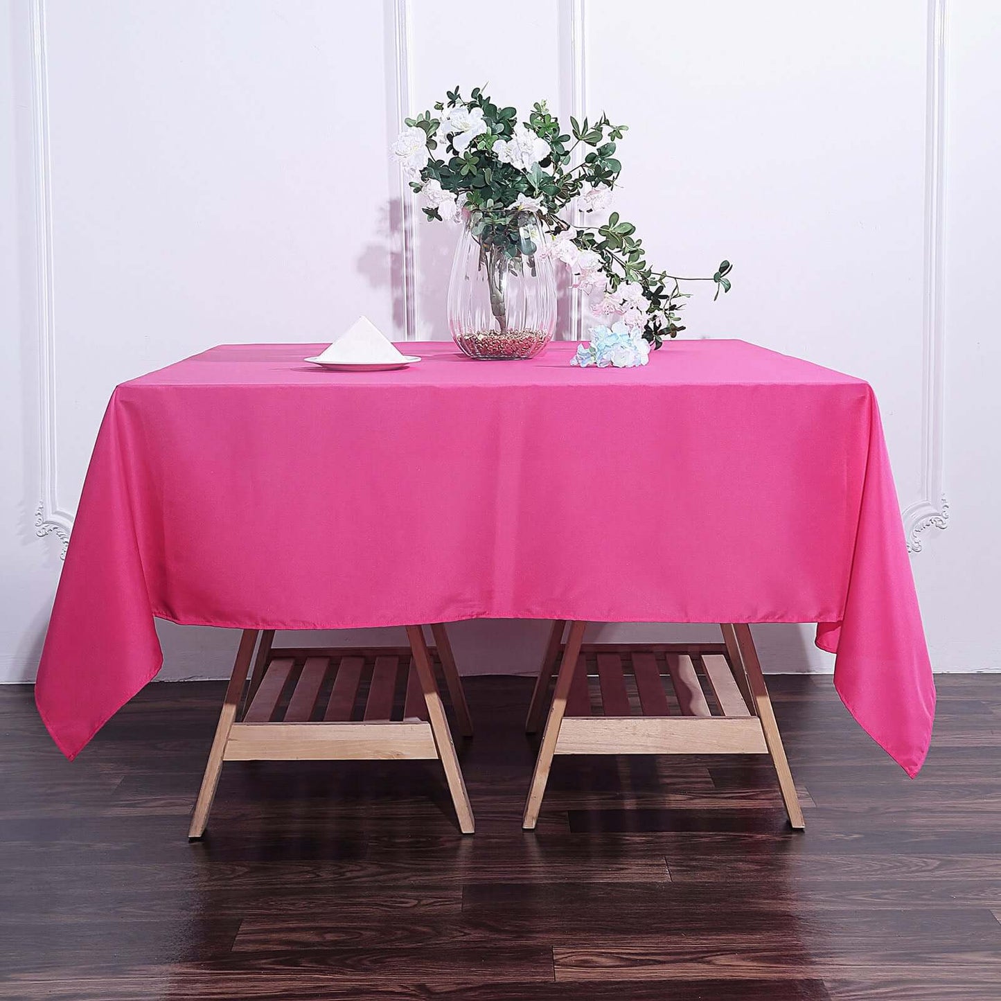 Polyester Square 70"x70" Tablecloth Fuchsia - Wrinkle-Resistant & Durable Table Cover