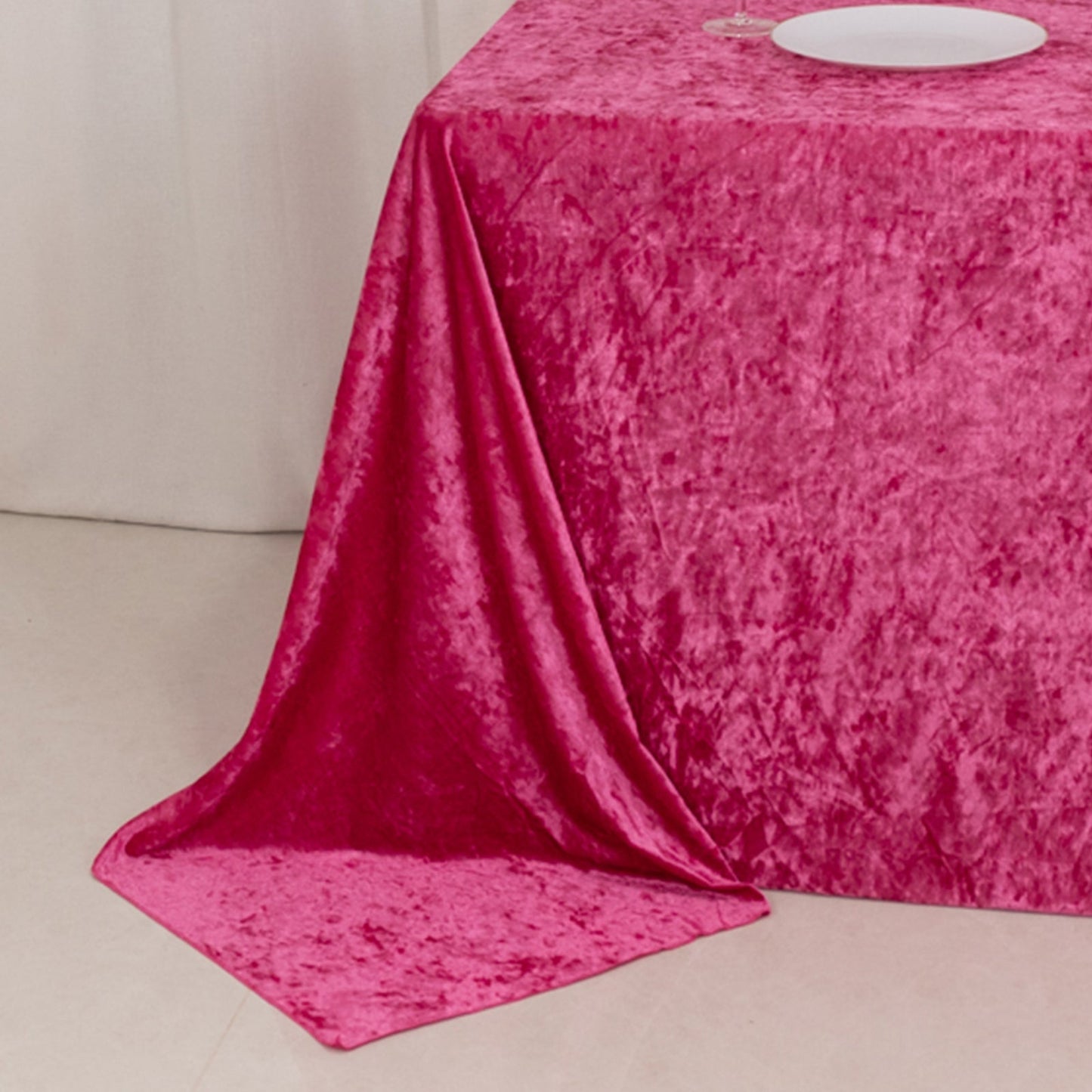 Premium Crushed Velvet 90"x132" Rectangle Tablecloth Fuchsia - Reusable Soft & Seamless Table Cover