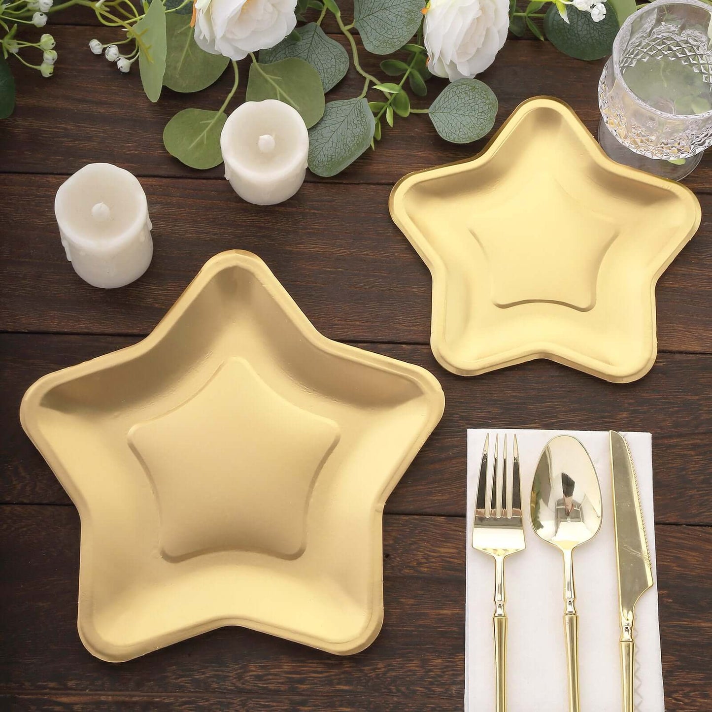 25-Pack Paper Star Shaped Dinner Plates Matte Gold - Eco-friendly Disposable 300GSM Party Plates for Starry-Themed Events 9"