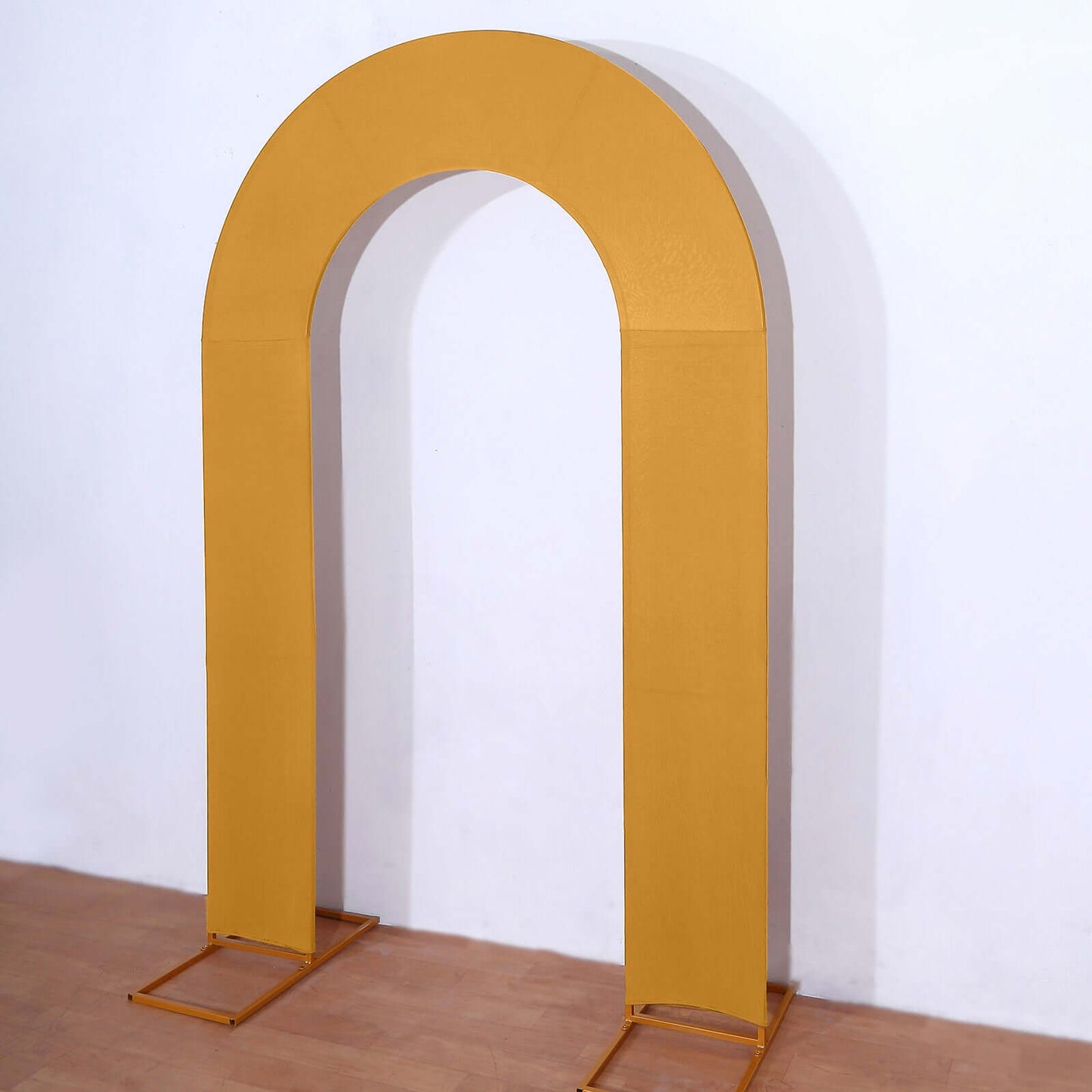 8ft Gold Spandex Fitted Open Arch Wedding Arch Cover, Double-Sided U-Shaped Backdrop Slipcover