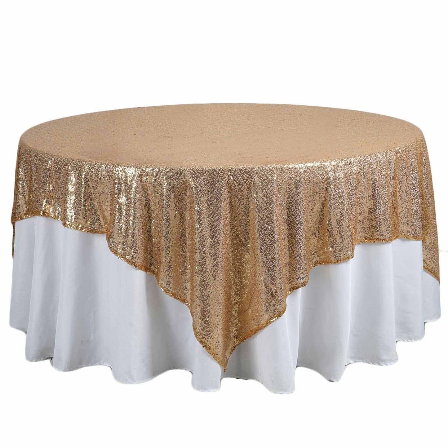 Sequin 90"x90" Table Overlay Square Tablecloth Gold - Sparkly Design for Stylish Celebrations