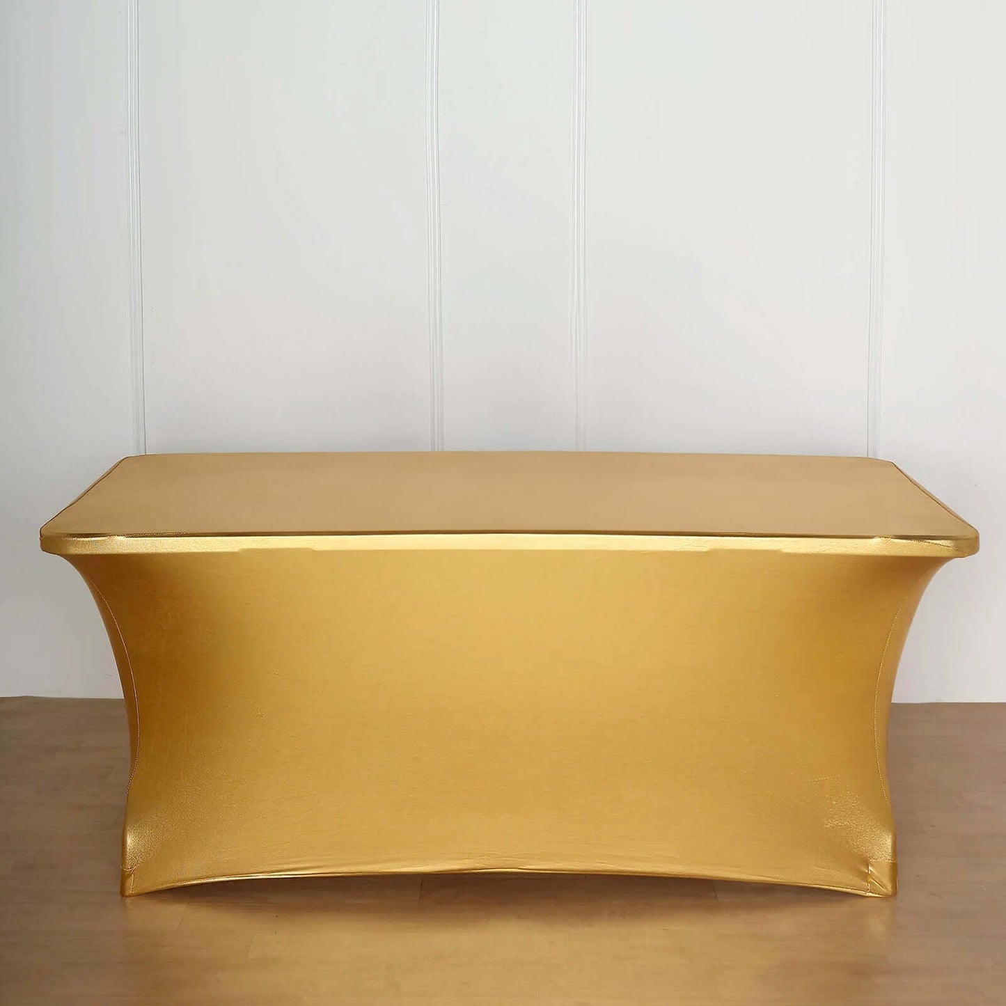 Stretch Spandex 72"x30" Rectangle Tablecloth Metallic Gold - Glamorous Form-Fitting Table Cover for Upscale Gatherings