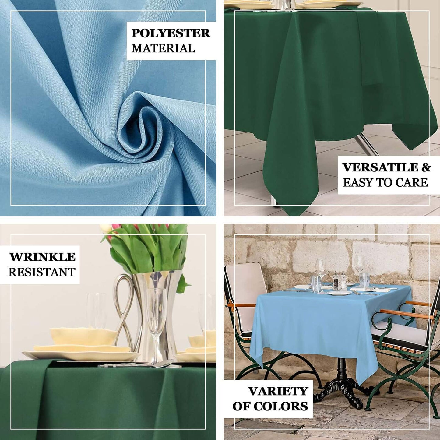 Polyester Square 70"x70" Tablecloth Hunter Emerald Green - Wrinkle-Resistant & Durable Table Cover
