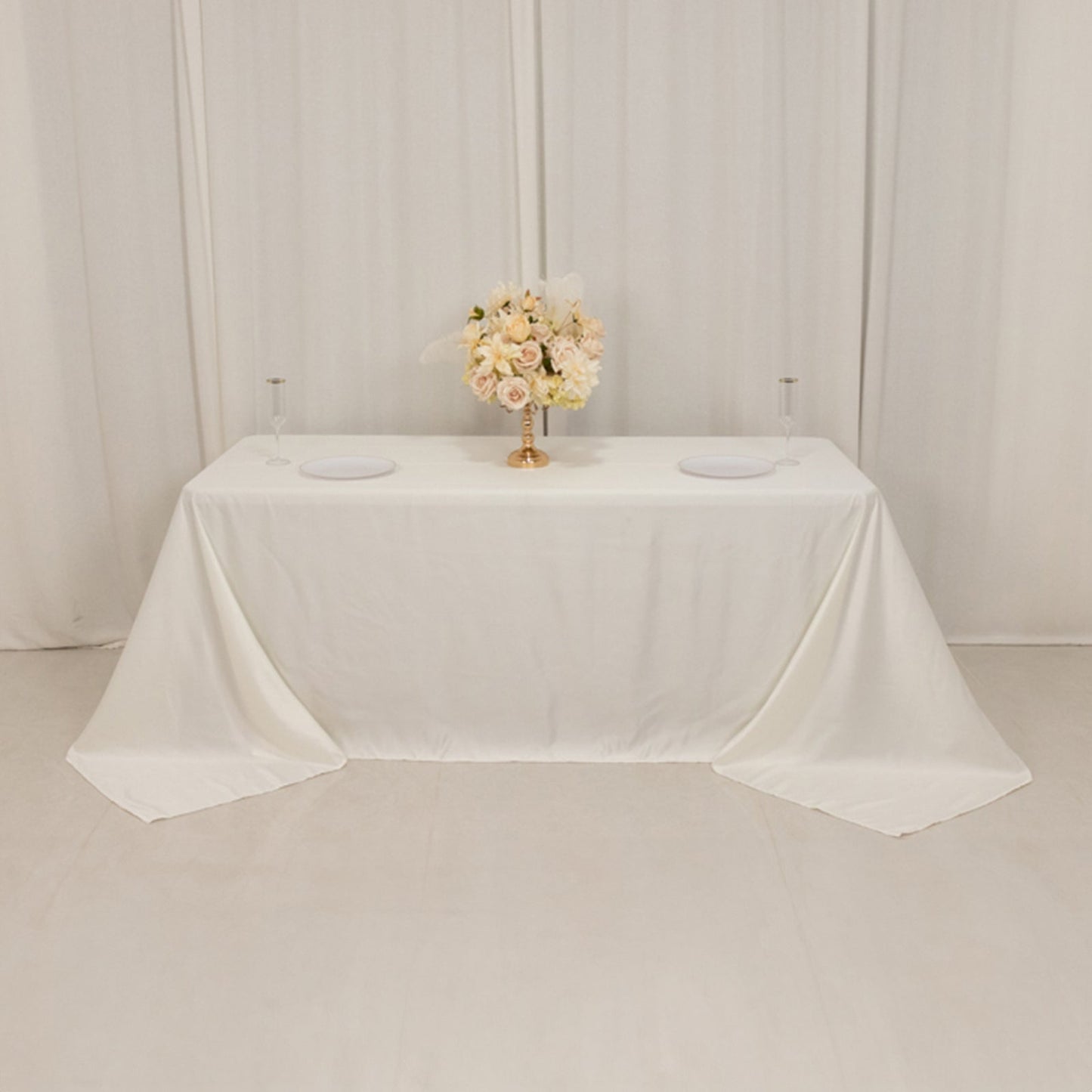 Lamour Satin 90"x132" Rectangle Tablecloth Ivory - Soft & Silk-Like Seamless Table Cover