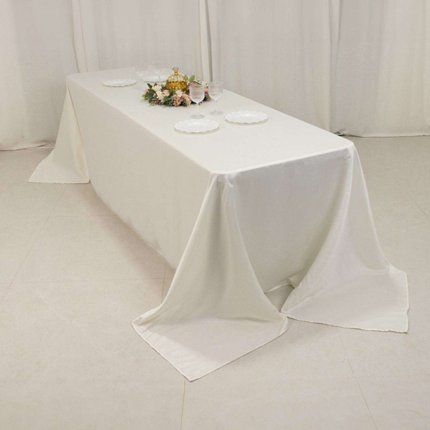 Lamour Satin 90"x156" Rectangle Tablecloth Ivory - Luxurious, Soft Seamless Table Cover