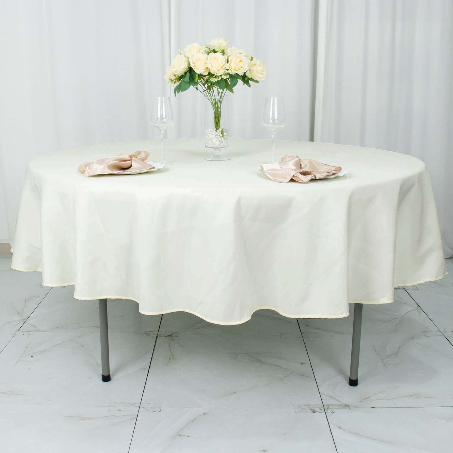 Premium Polyester 90" Round Tablecloth Ivory - Stain and Wrinkle-Resistant Design with 220GSM Thickness Table Cover