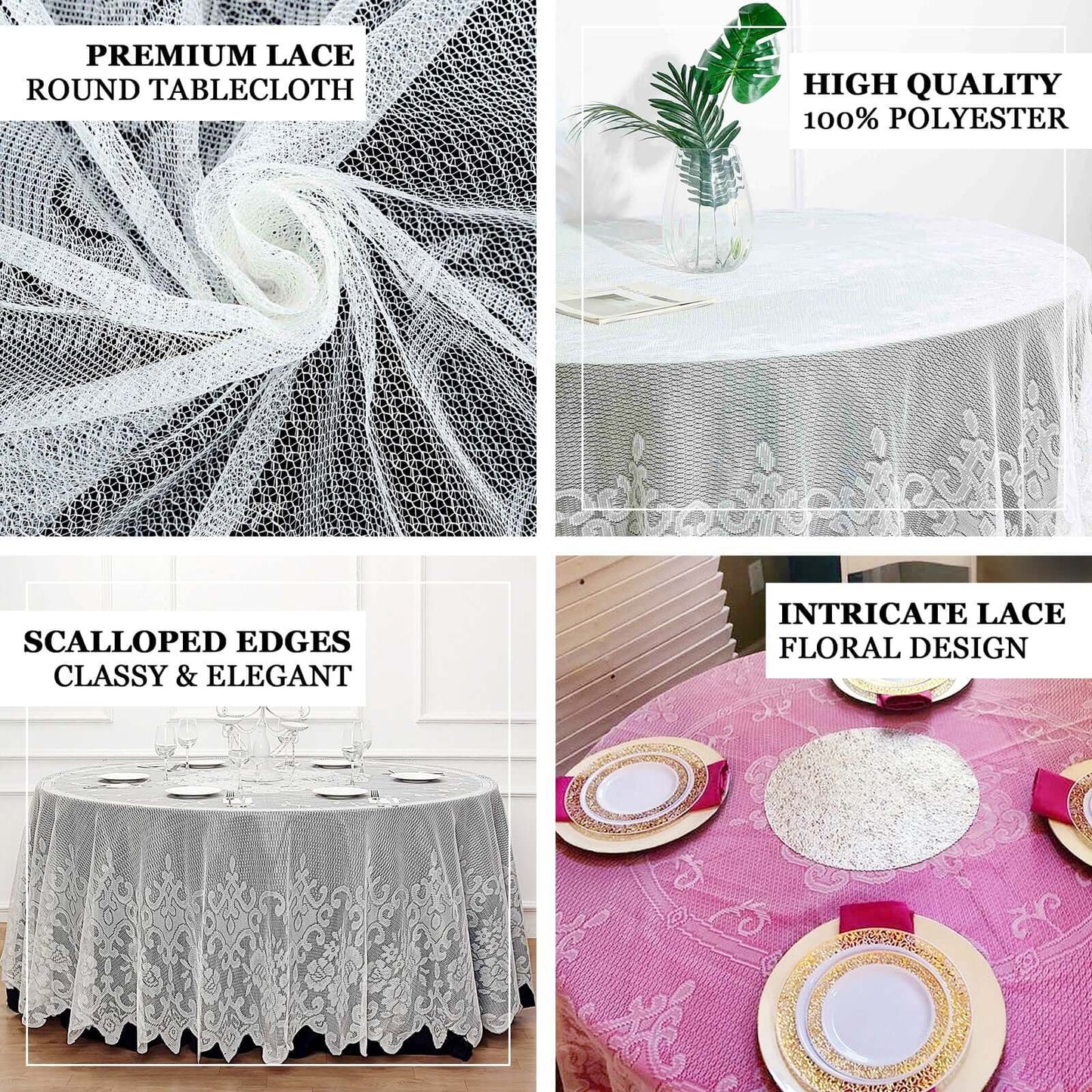Lace 120" Round Tablecloth White - Seamless Premium Design for Upscale Celebrations