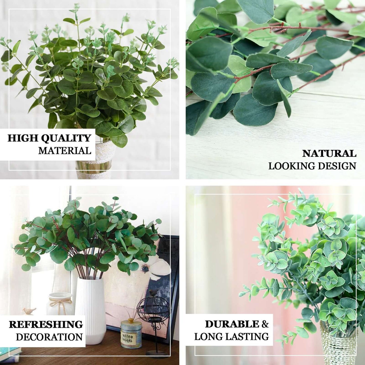 2 Bushes 19" Light Green Artificial Eucalyptus Branch Bouquet Plants