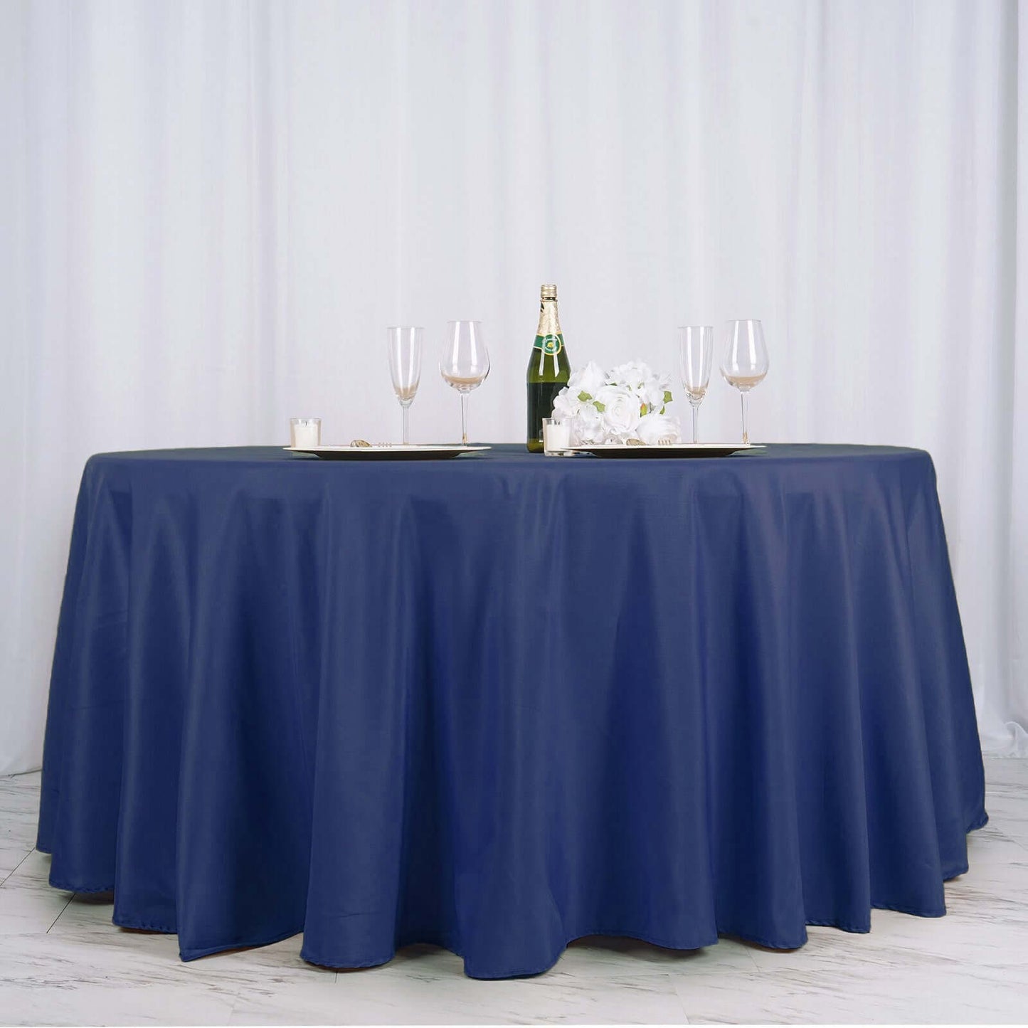 Polyester 132" Round Tablecloth Navy Blue - Seamless Chic Table Cover