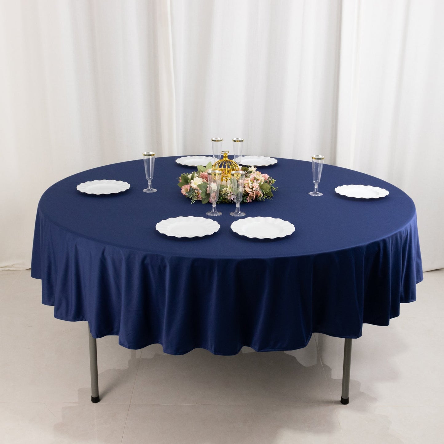 Scuba Round 90" Tablecloth Navy Blue - Wrinkle Free & Stain Resistant Table Cover