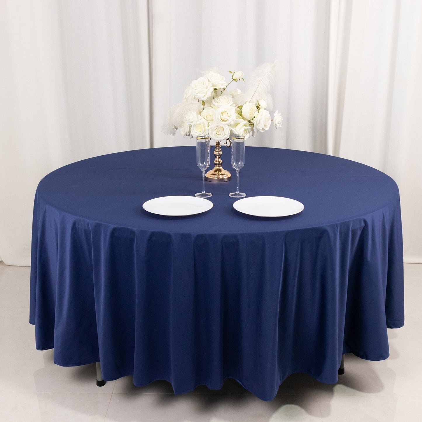Scuba Round 108" Tablecloth Navy Blue - Wrinkle Free & Stain Resistant Table Cover
