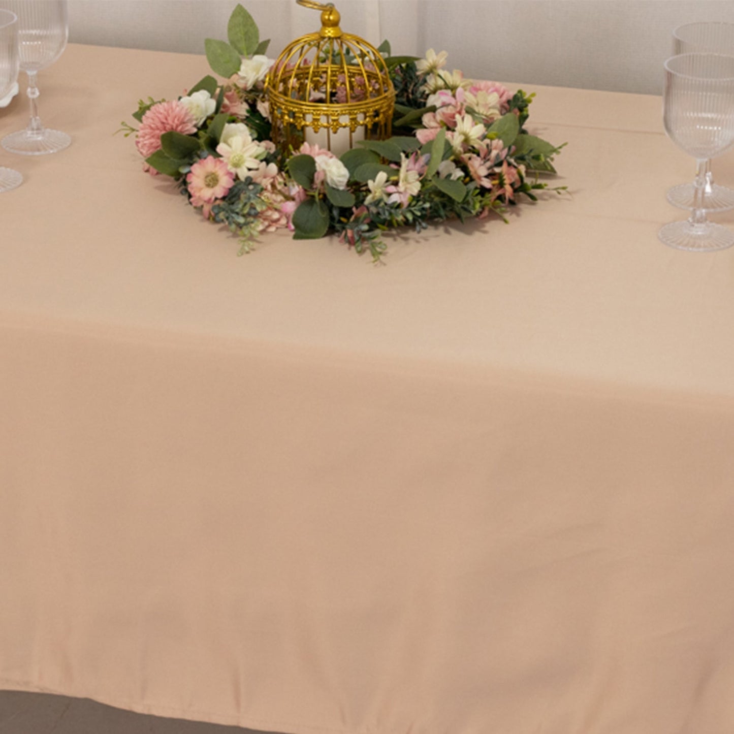 Lamour Satin 60"x102" Rectangle Tablecloth Nude - Durable & Silky Soft Feel Table Cover