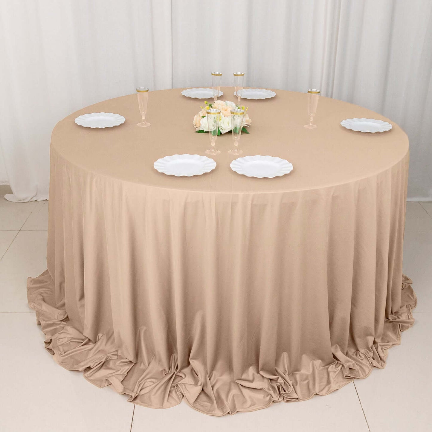 Scuba Round 132" Tablecloth Nude - Wrinkle Free & Stain Resistant Seamless Table Cover