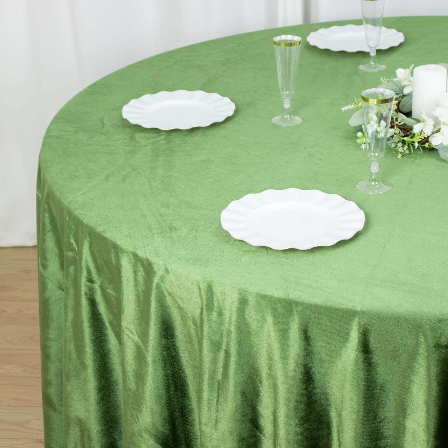 Premium Velvet 120" Round Tablecloth Olive Green - Reusable Soft & Seamless Table Cover