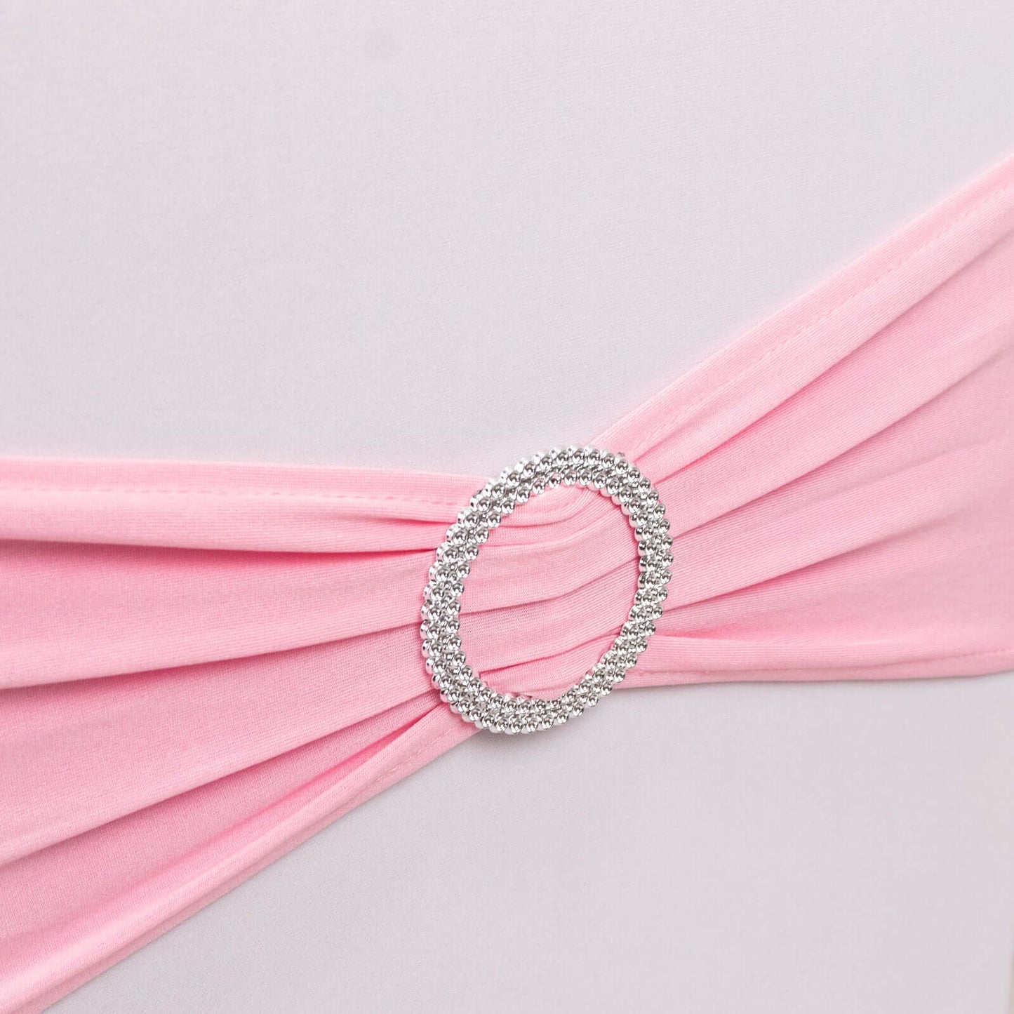 5 Pack Stretch Spandex Chair Sashes Pink - Reusable Chair Bands with Silver Diamond Ring Slide Buckle 5"x14"