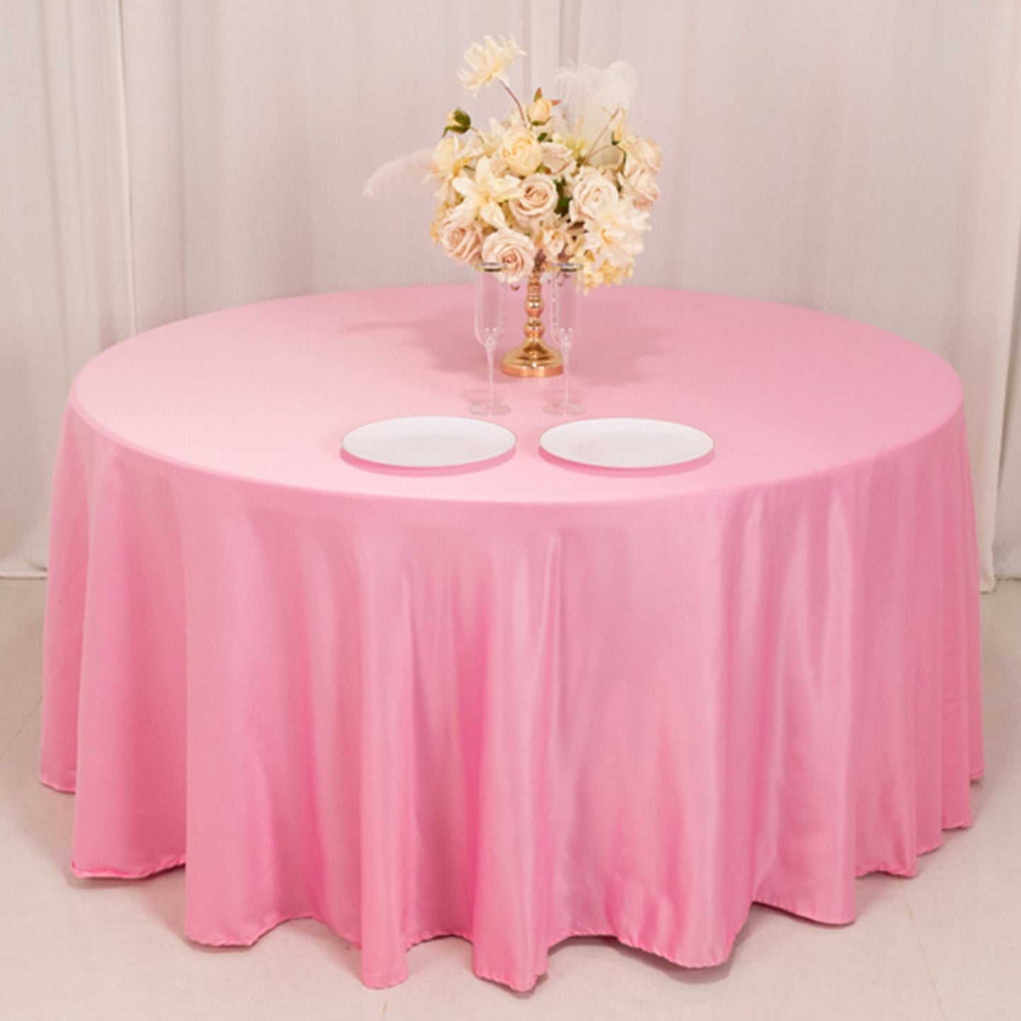 Lamour Satin 120" Round Tablecloth Pink - Seamless Table Cover with Soft Tempered Sheen