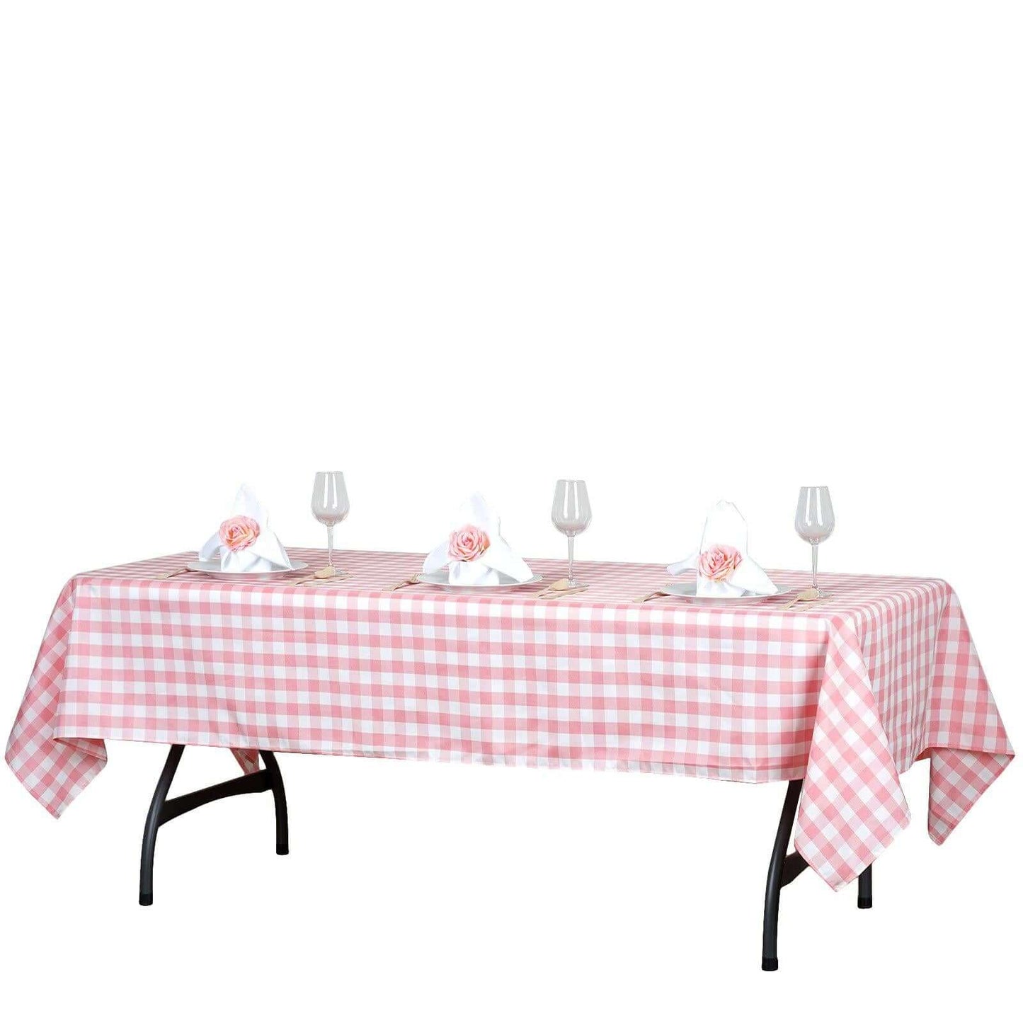 Polyester 60"x102" Rectangle Tablecloth White/Rose Quartz - Checkered Buffalo Plaid Table Cover