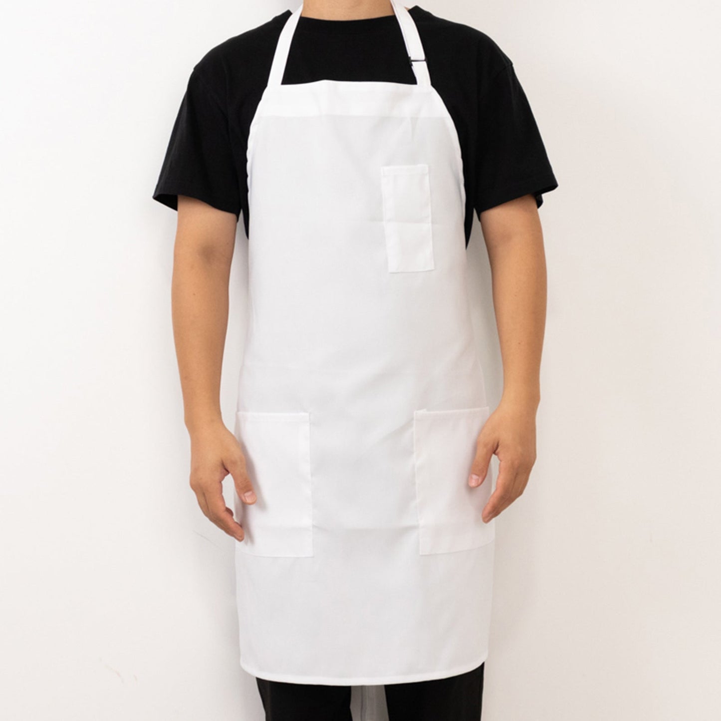 White Premium Polyester Cooking Chef Apron with Adjustable Neck and Long Ties, Waterdrop Resistant 2 Pockets Unisex Kitchen Bib Apron