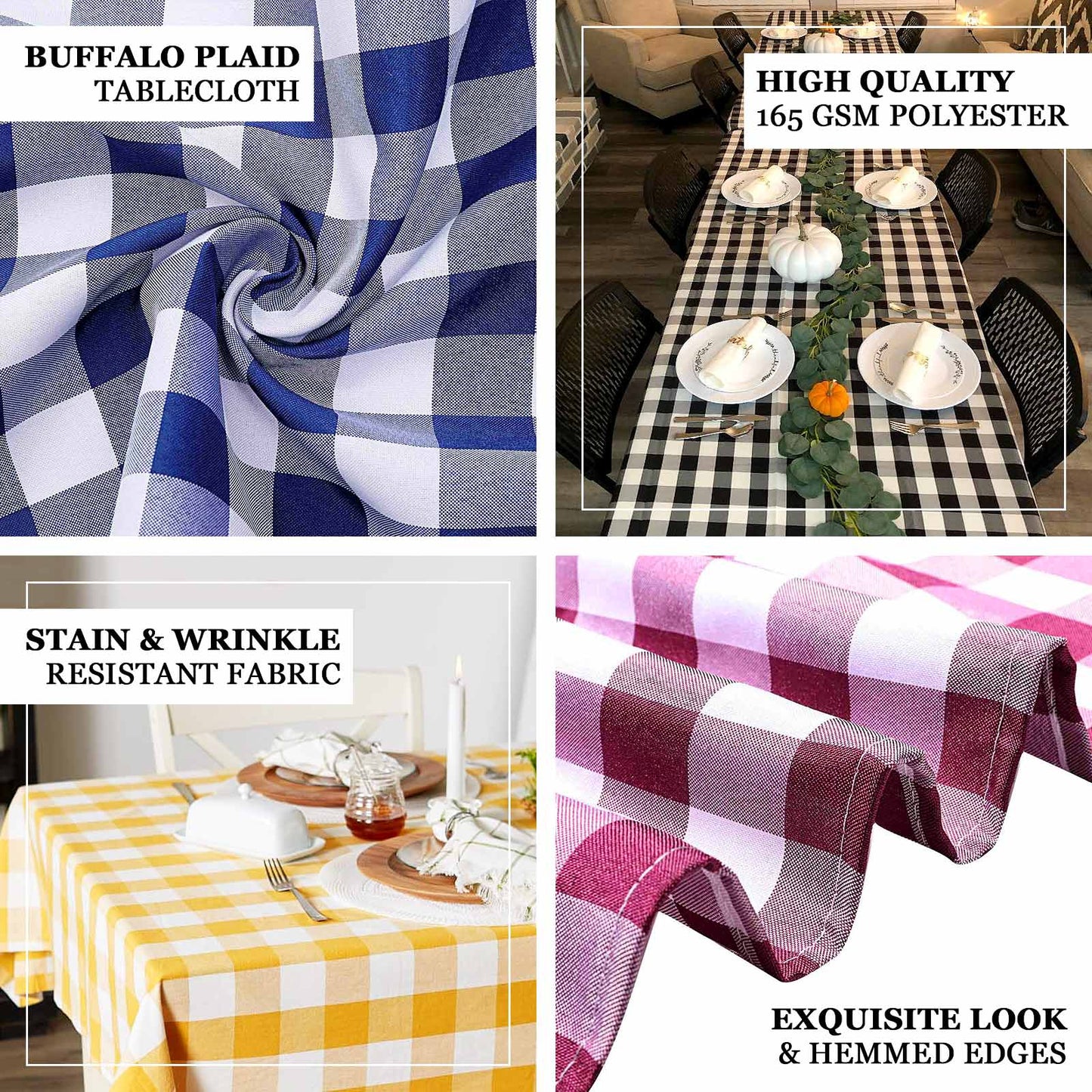 Polyester 60"x126" Rectangle Tablecloth White/Green - Buffalo Plaid Checkered Table Cover