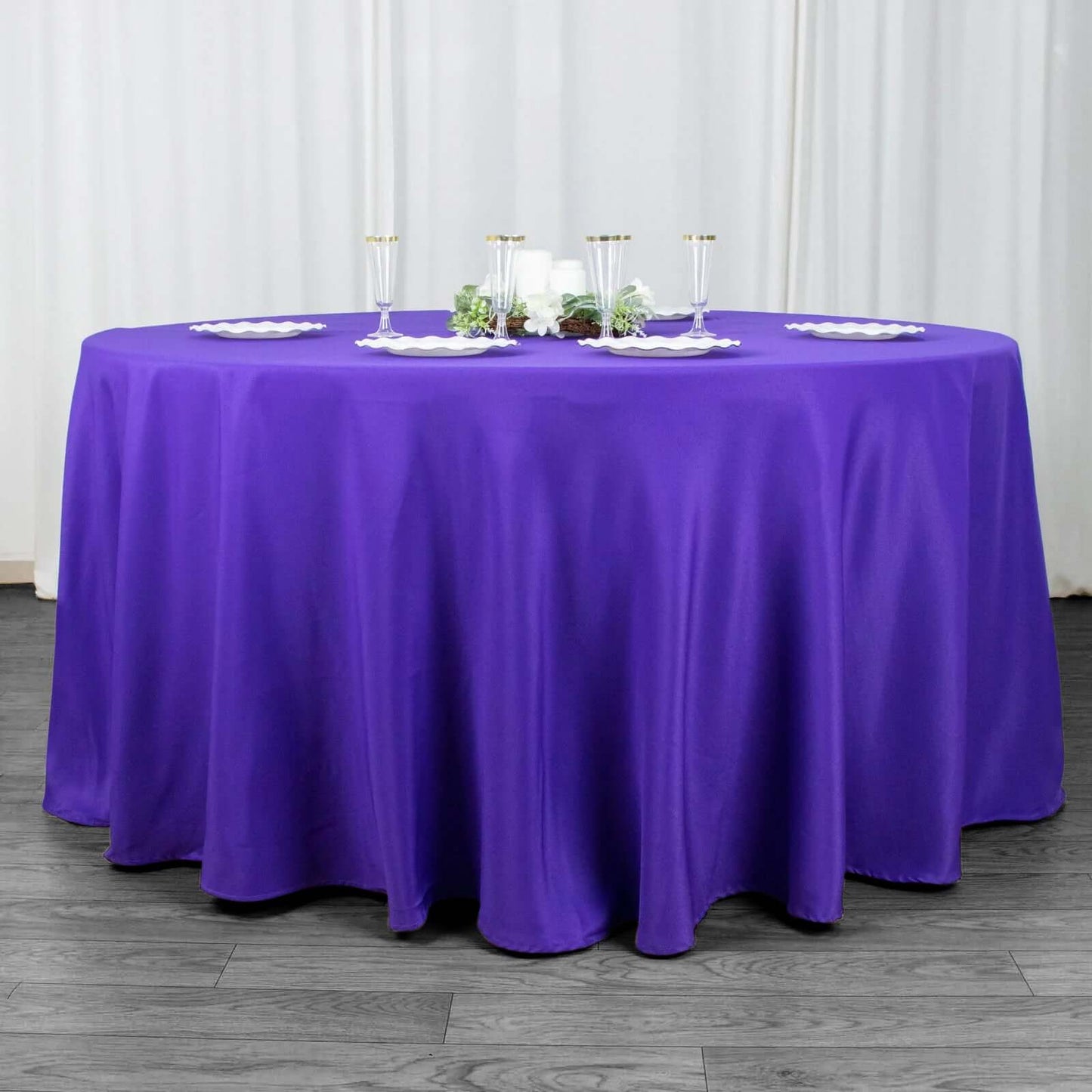 Premium Polyester 120" Round Tablecloth Purple - Seamless 220GSM Wrinkle-Resistant Table Cover