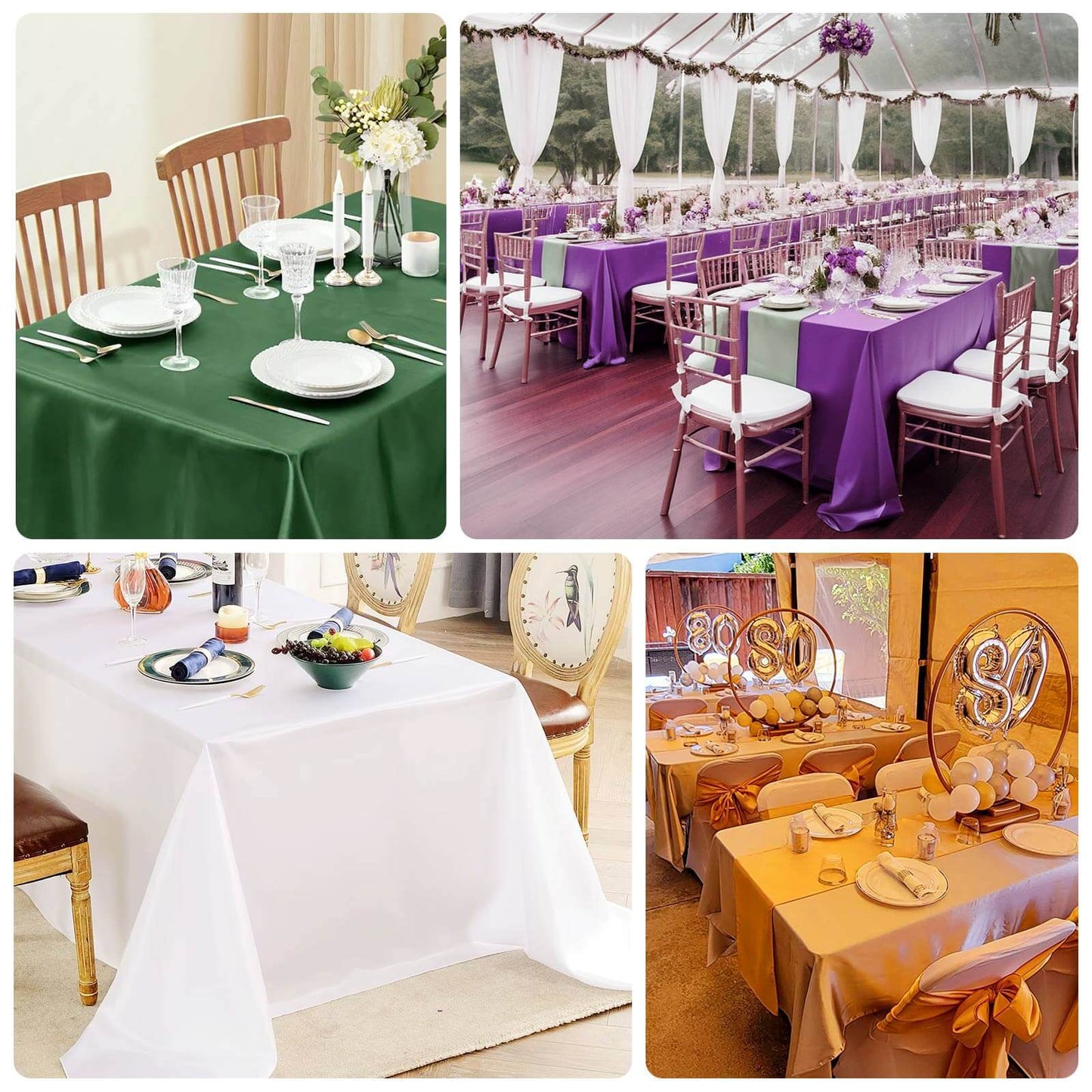 Lamour Satin 90"x132" Rectangle Tablecloth Purple - Soft & Silk-Like Seamless Table Cover