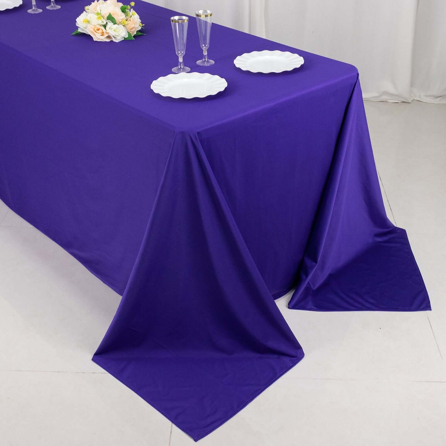 Scuba Rectangular 90"x132" Tablecloth Purple - Wrinkle Free, Stain Resistant & Seamless Table Cover