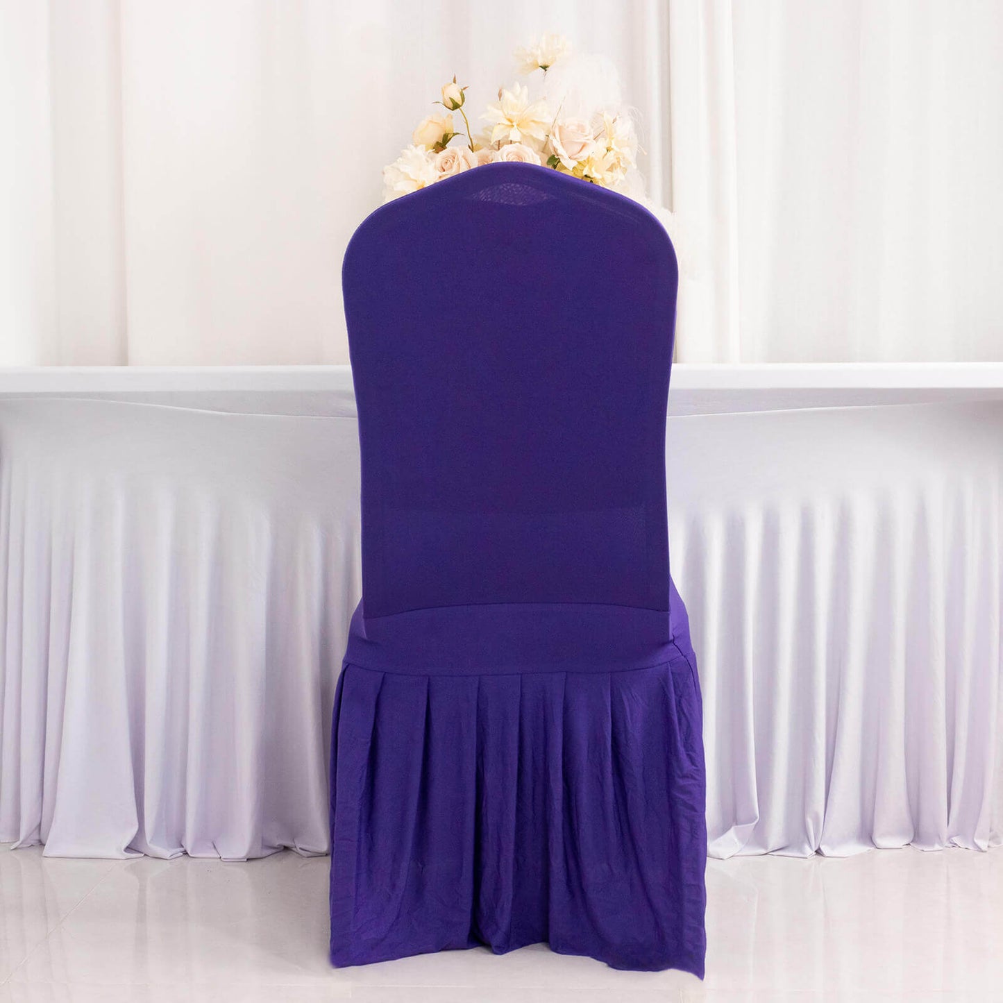 Spandex Chair Cover with Ruffle Pleated Skirt for Banquet Chairs Purple - 1-Piece Stretch Fitted Slipcover