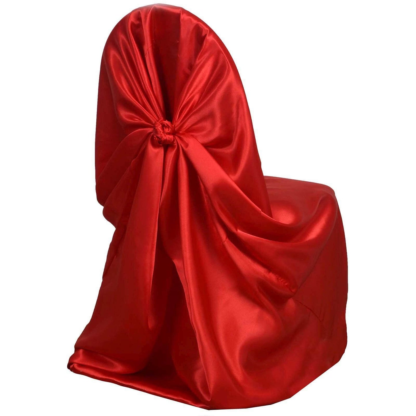 Satin Chair Cover Self-Tie Universal Design Red - Durable Slip-On Cover for Folding, Dining, Banquet & Standard Chairs