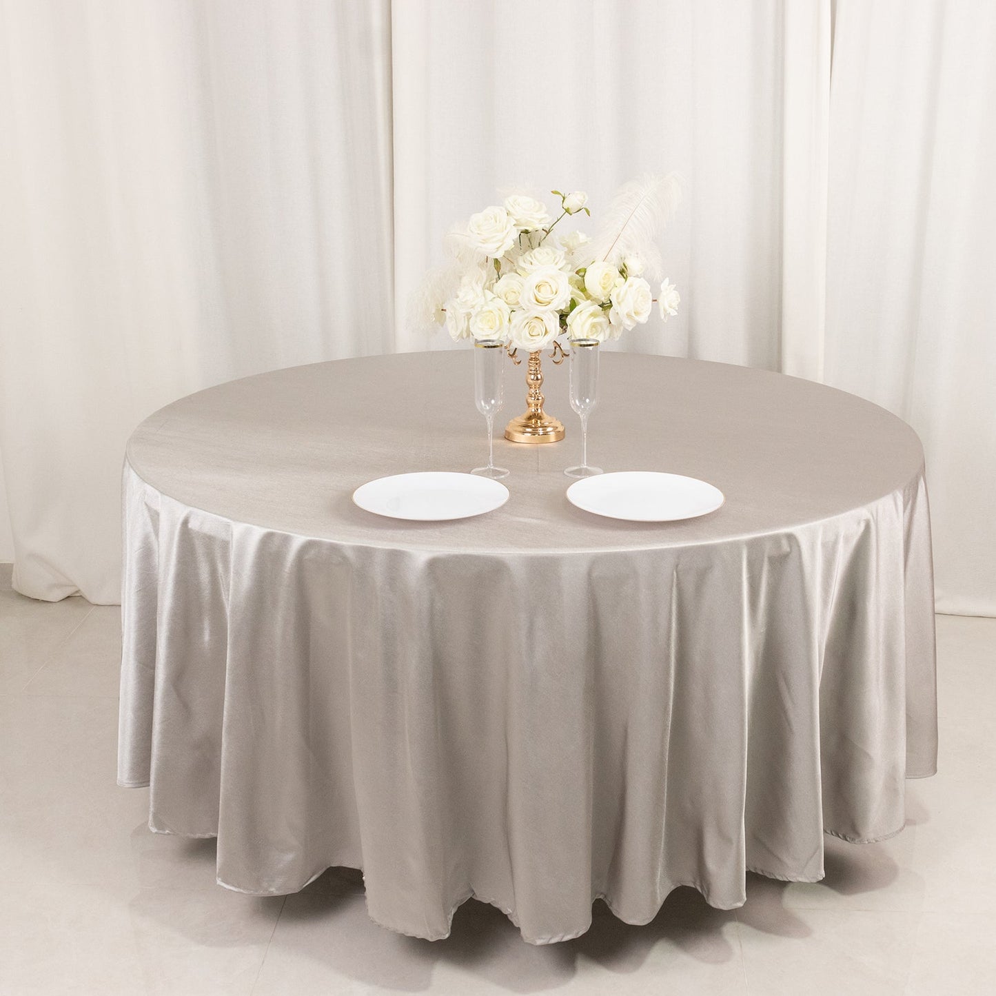 Scuba Round 108" Tablecloth Shimmering Silver - Wrinkle Free & Stain Resistant Table Cover