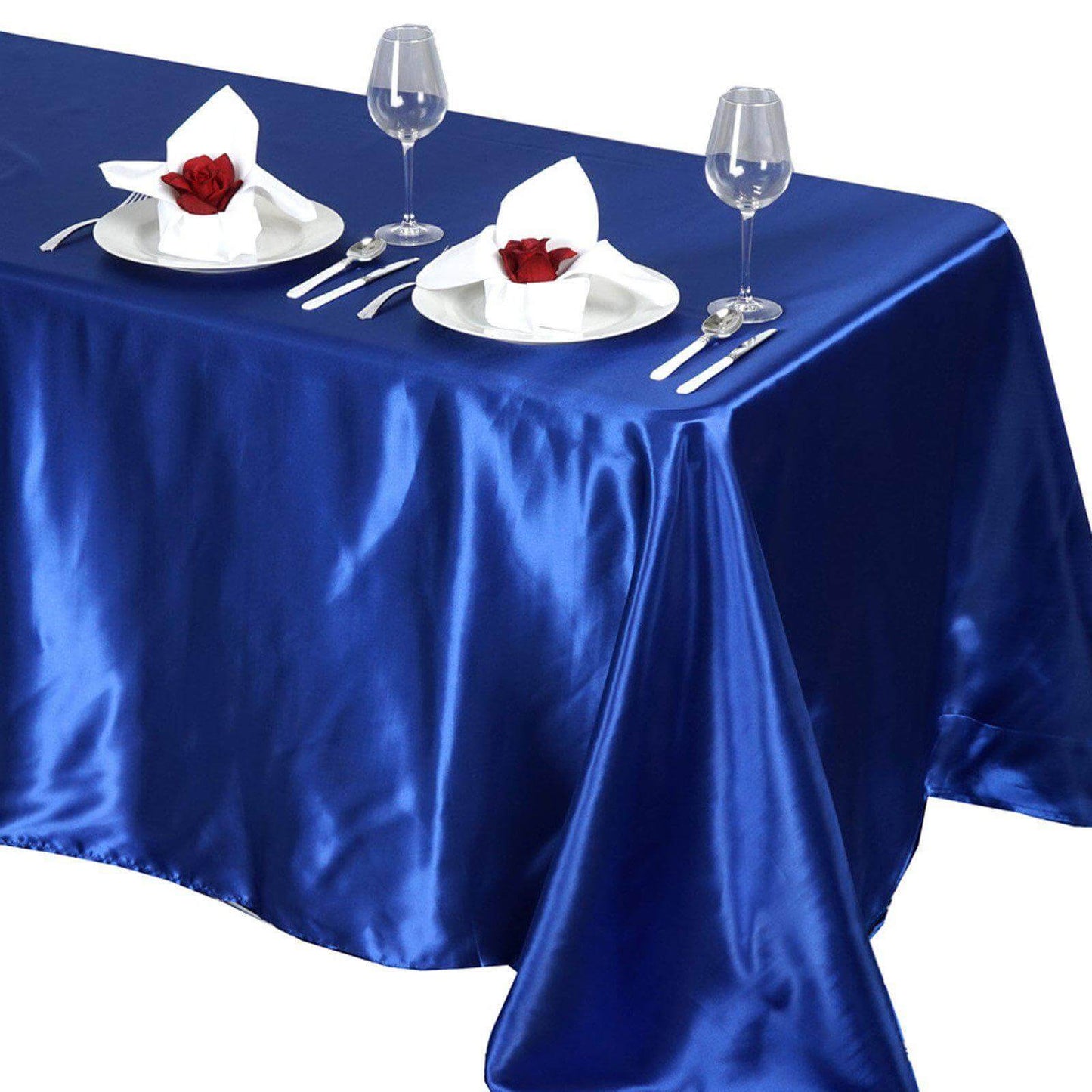Satin Rectangular 90"x132" Tablecloth Royal Blue - Seamless Table Cover