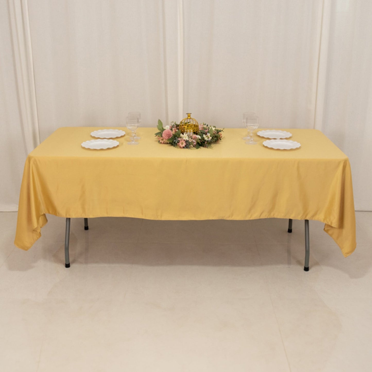Lamour Satin 60"x102" Rectangle Tablecloth Champagne - Durable & Silky Soft Feel Table Cover