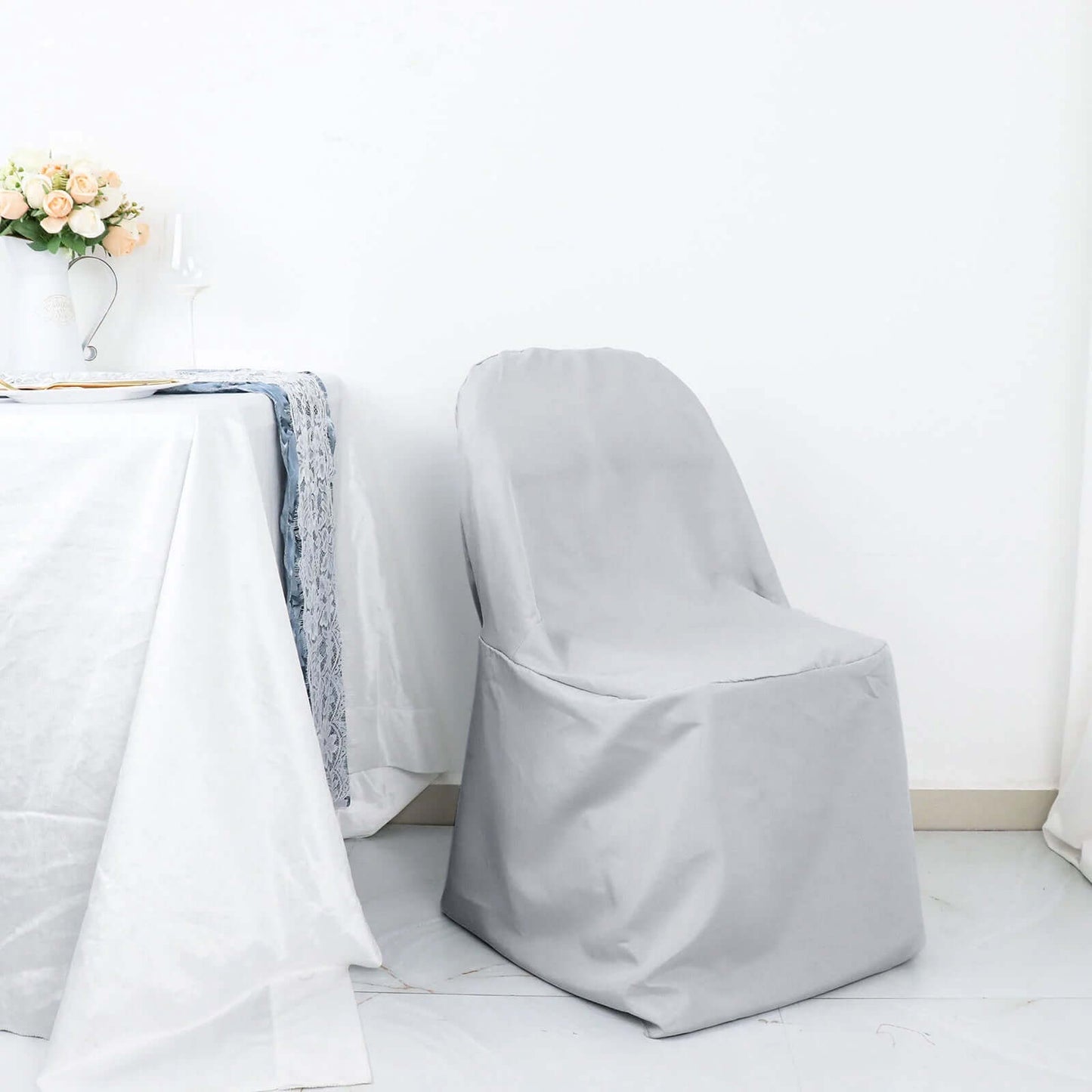 Polyester Slip On Folding Chair Covers Silver - Stain-Resistant Reusable Durable Fabric
