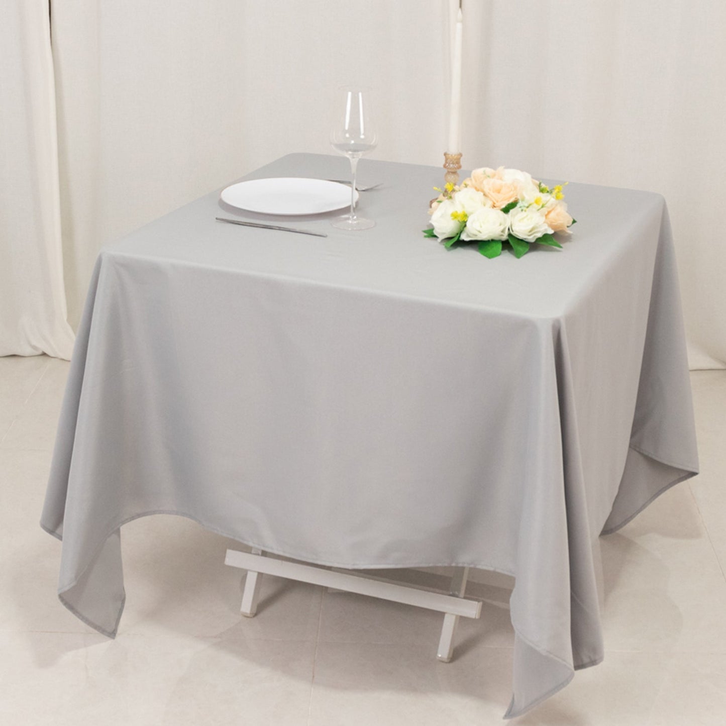 Premium Polyester Square Tablecloth 70"x70" Silver 220GSM Wrinkle-Resistant Table Cover