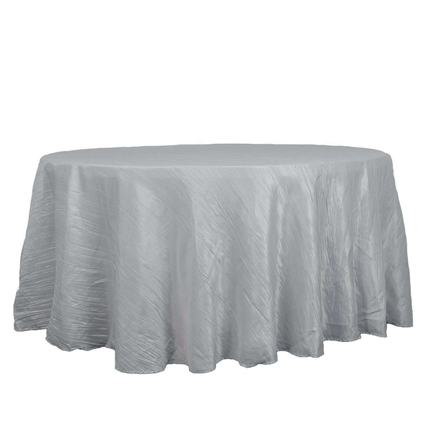 Taffeta 120" Round Tablecloth Silver - Seamless Accordion Crinkle Table Cover