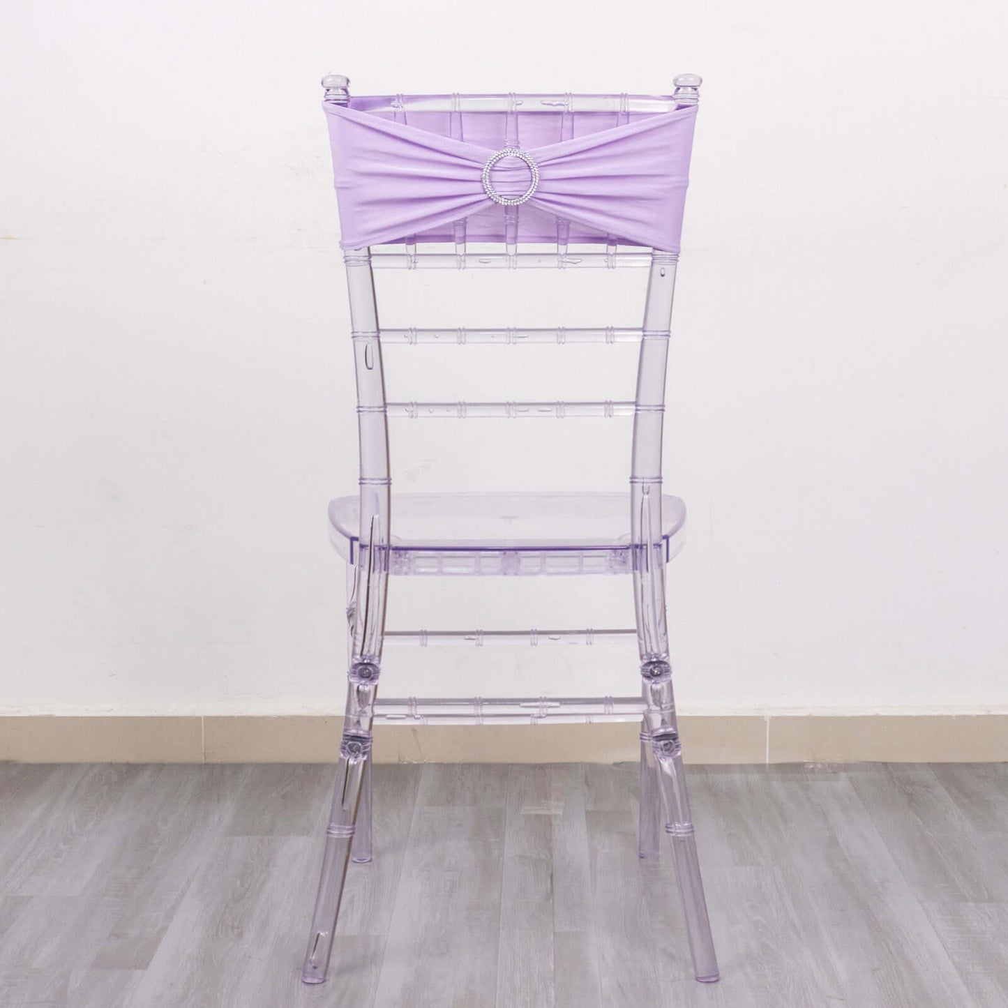 5 Pack Stretch Spandex Chair Sashes Lavender Lilac - Reusable Chair Bands with Silver Diamond Ring Slide Buckle 5"x14"