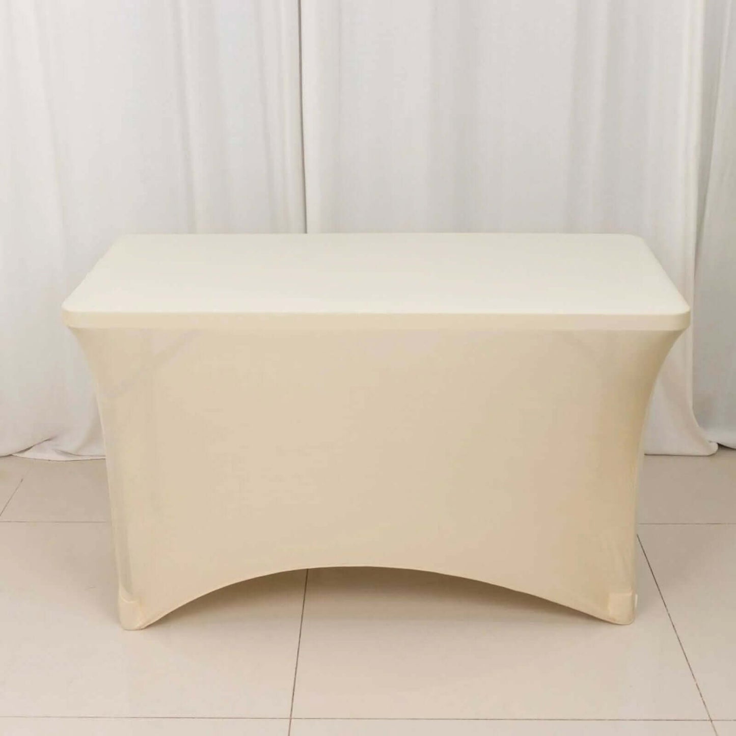 Stretch Spandex 48"x30" Rectangle Tablecloth Beige - Durable Form-Fitting Table Cover