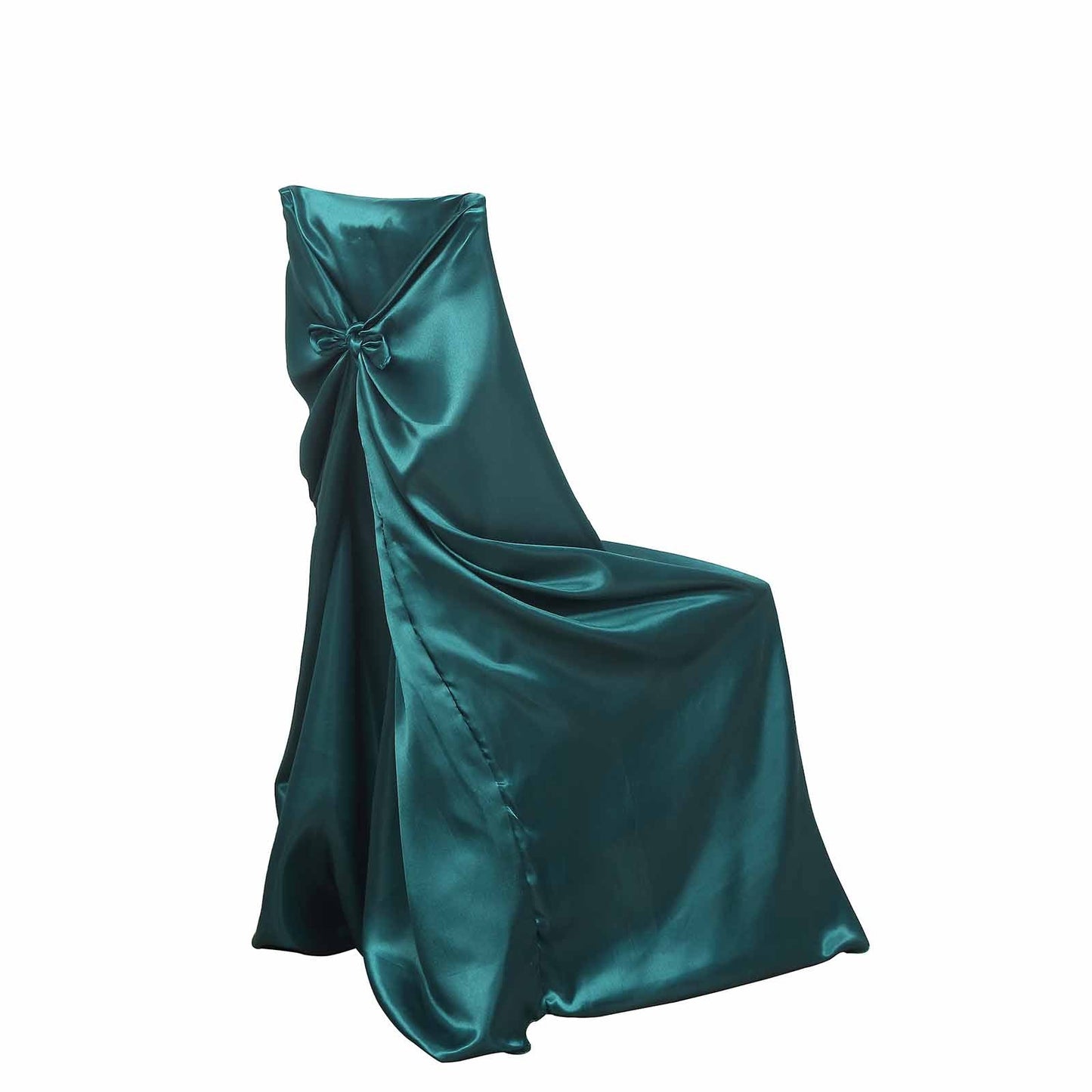Satin Chair Cover Self-Tie Universal Design Peacock Teal - Durable Slip-On Cover for Folding, Dining, Banquet & Standard Chairs