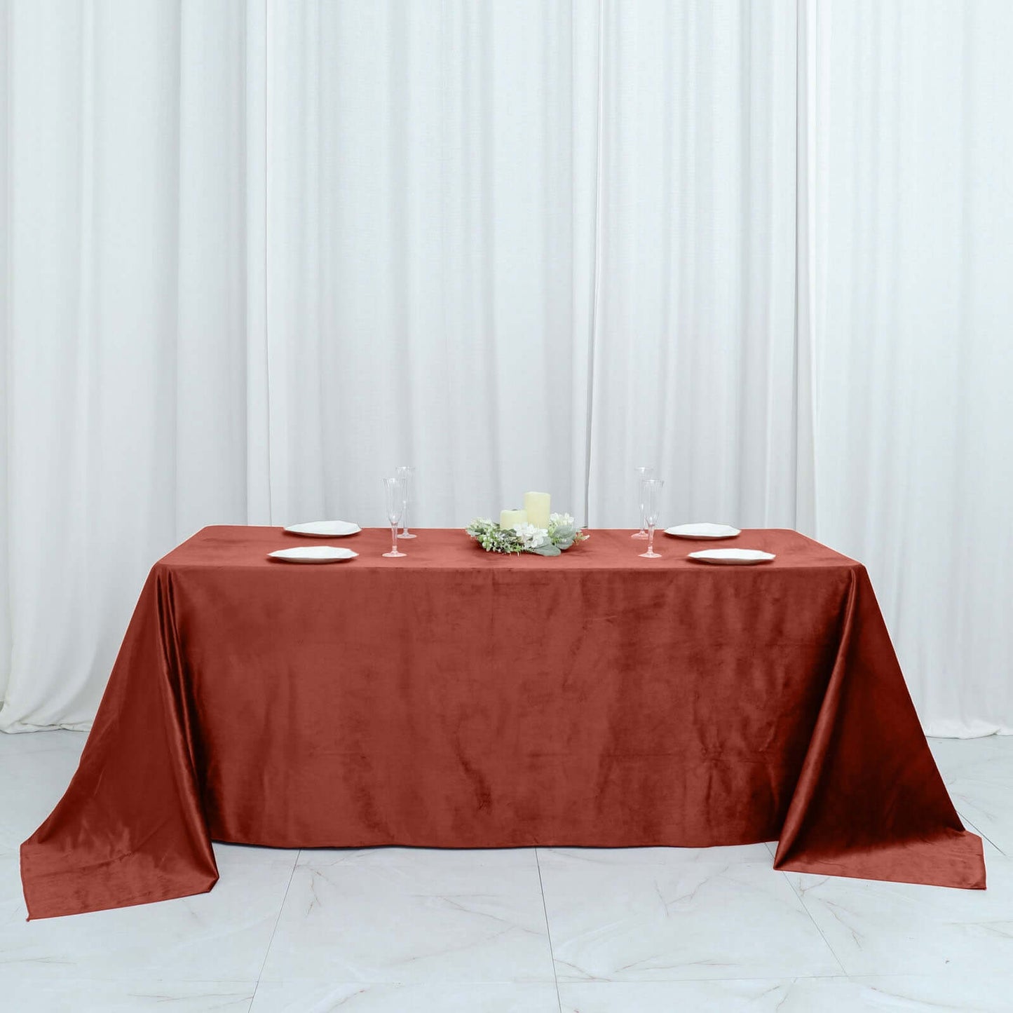 Premium Velvet 90"x132" Rectangle Tablecloth Terracotta (Rust) - Reusable Soft & Seamless Table Cover