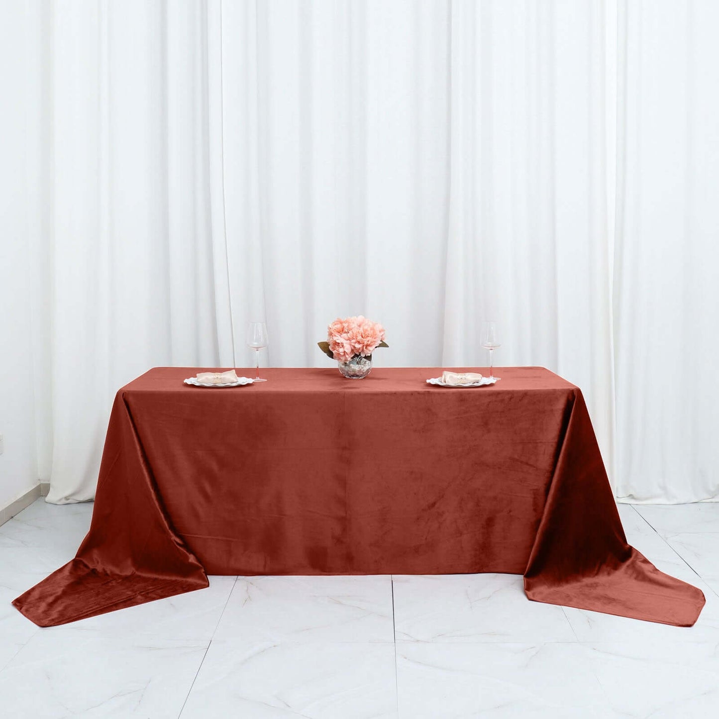 Premium Velvet 90"x156" Rectangle Tablecloth Terracotta (Rust) - Reusable Soft & Seamless Table Cover