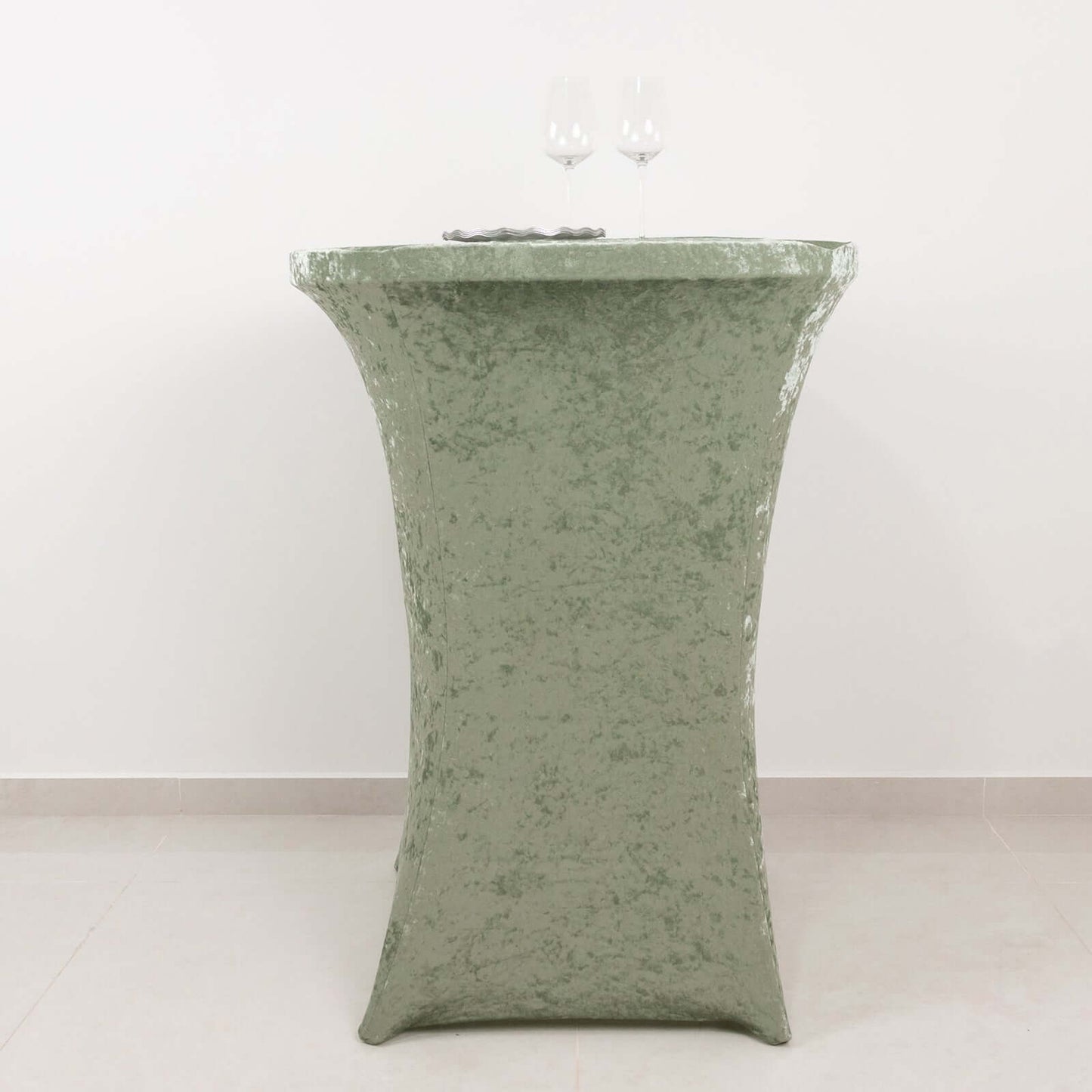 Crushed Velvet Spandex 30" Round Cocktail Table Cover Sage Green Smooth Highboy Tablecloth