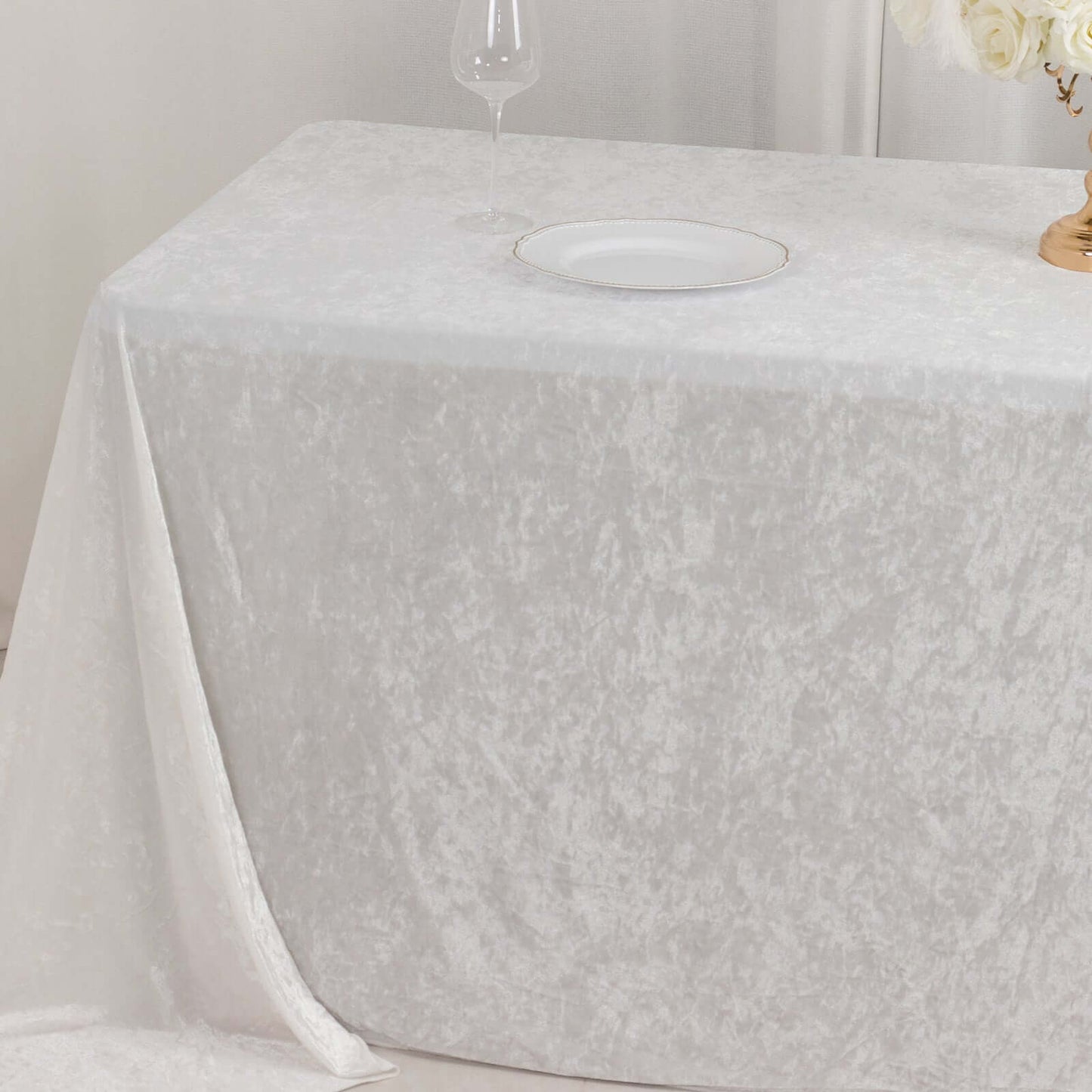 Premium Crushed Velvet 90"x132" Rectangle Tablecloth White - Reusable Soft & Graceful Seamless Table Cover