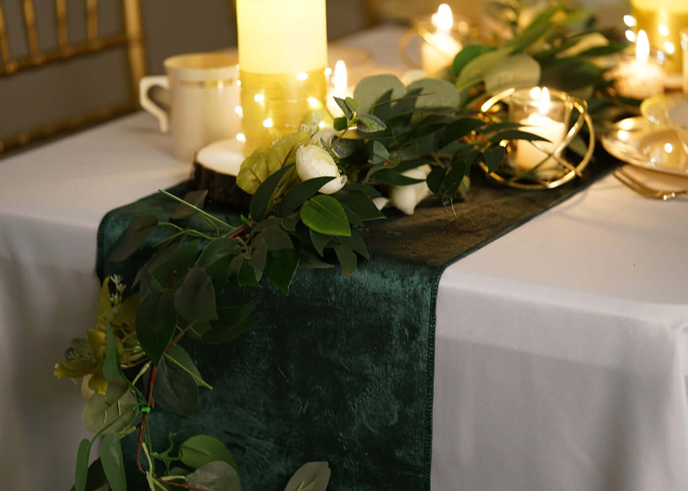 Premium Velvet 12"x108" Table Runner Hunter Emerald Green - Sheen Finish Reusable Table Decor