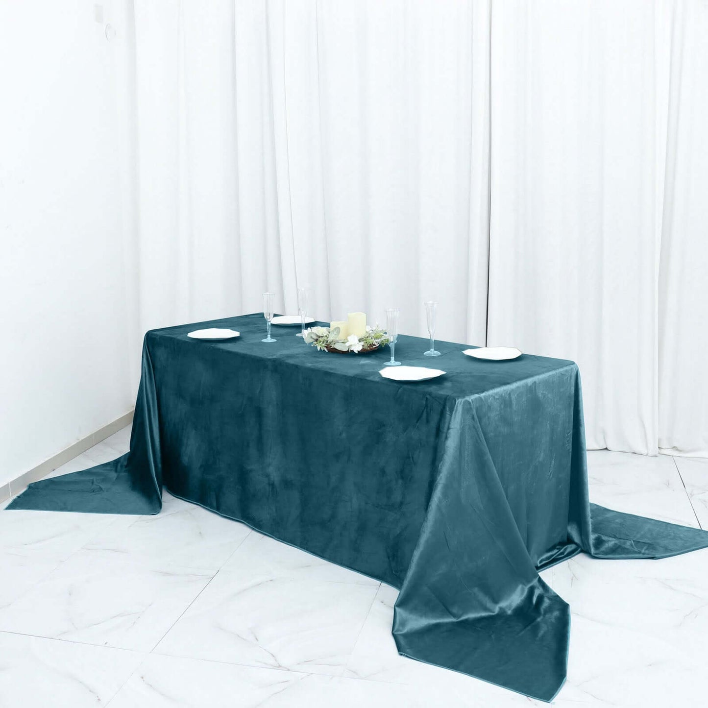 Premium Velvet 90"x156" Rectangle Tablecloth Peacock Teal - Reusable Soft & Seamless Table Cover